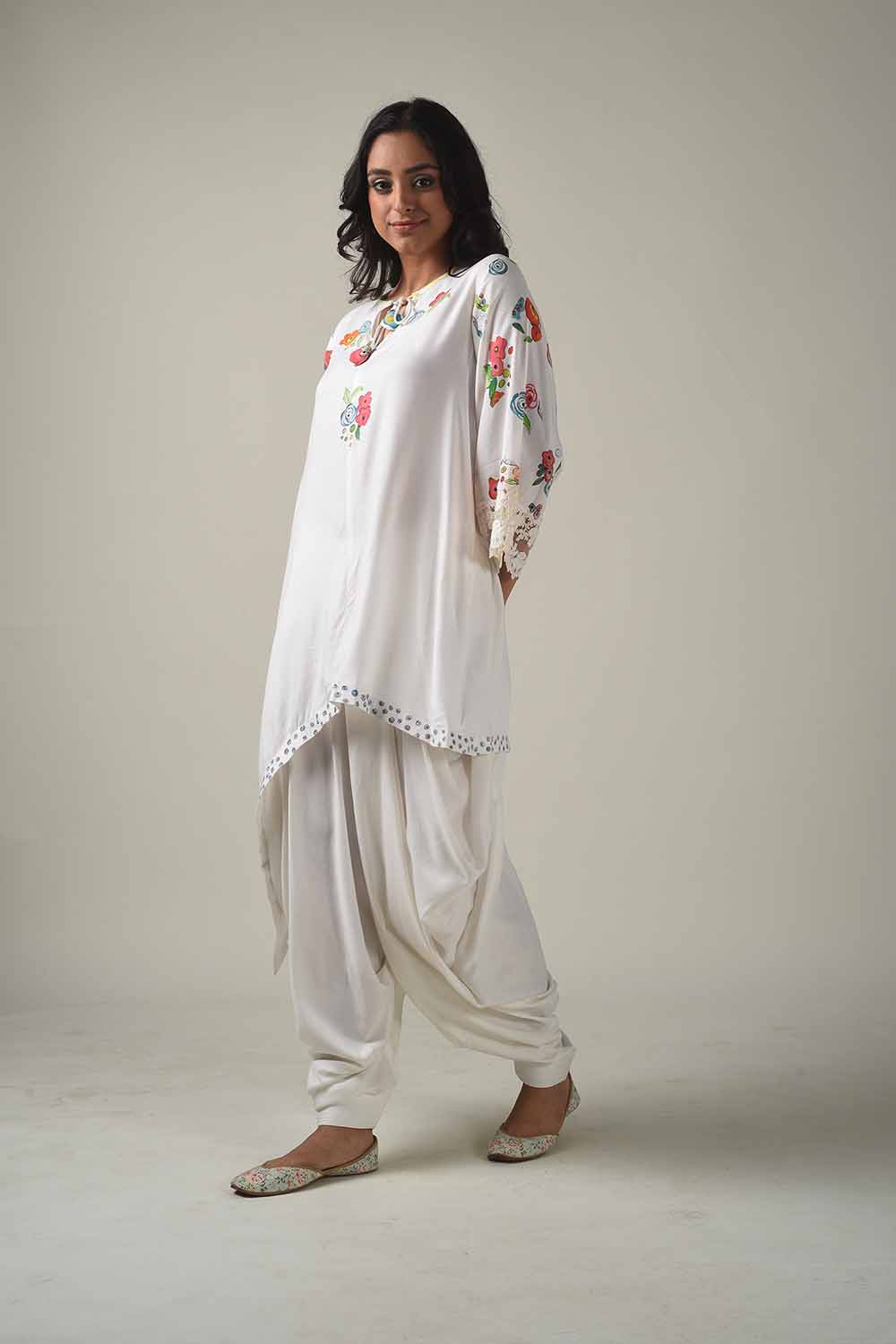 Asymmetric Hand Painted Kurta With Dhoti Pants