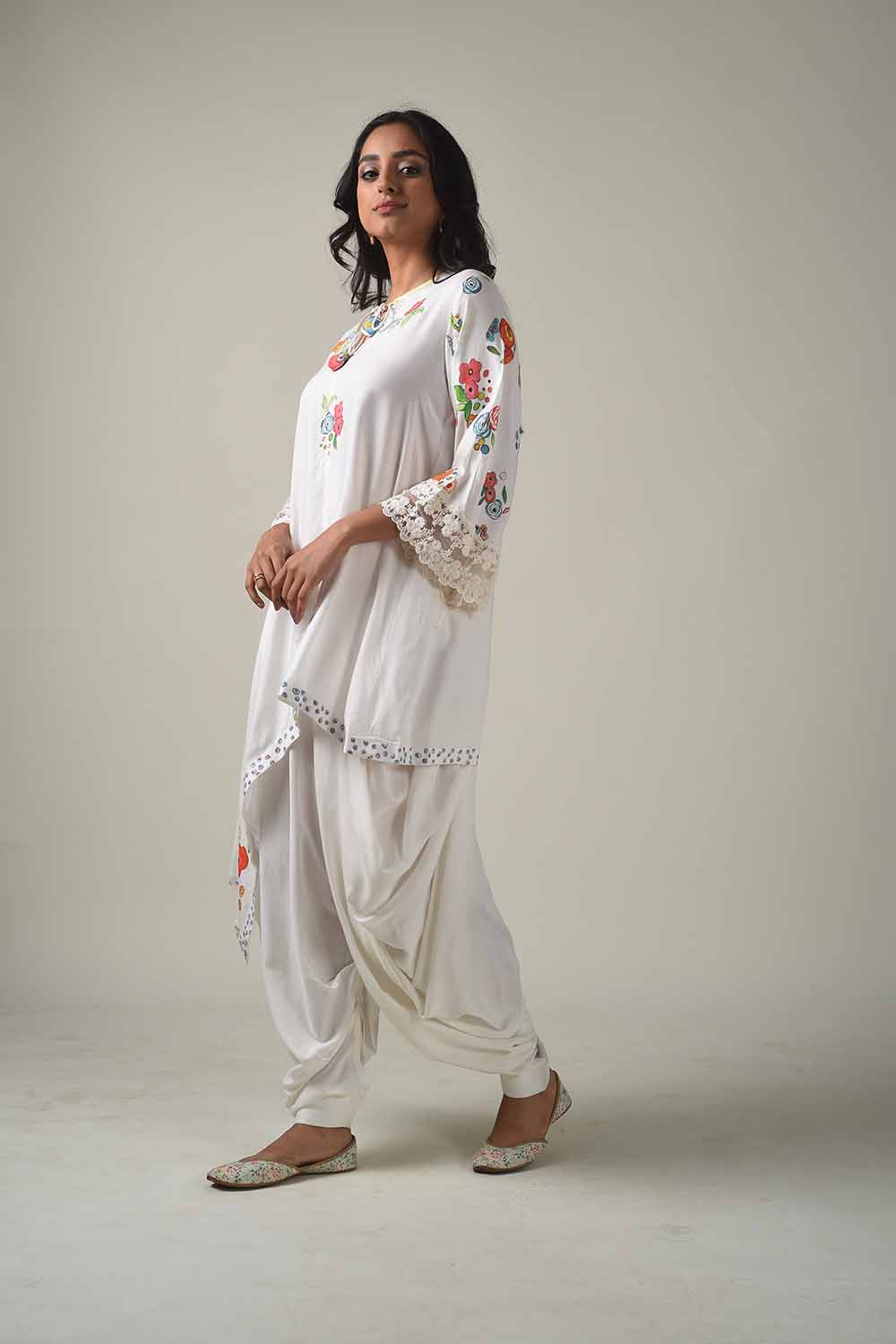 Asymmetric Hand Painted Kurta With Dhoti Pants