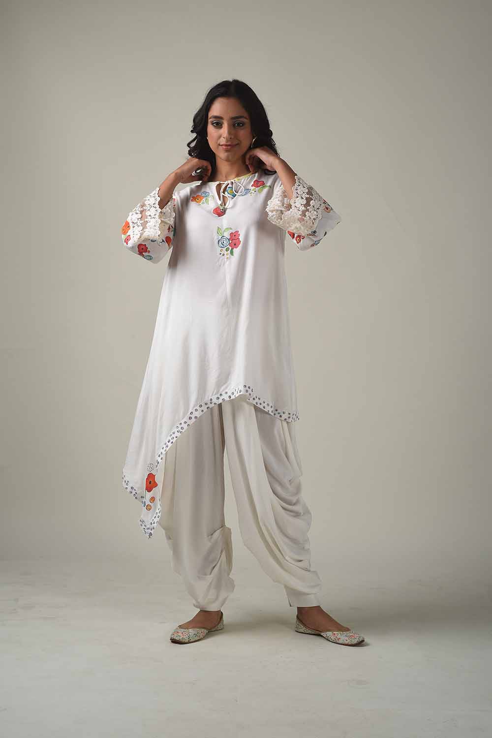 Asymmetric Hand Painted Kurta With Dhoti Pants