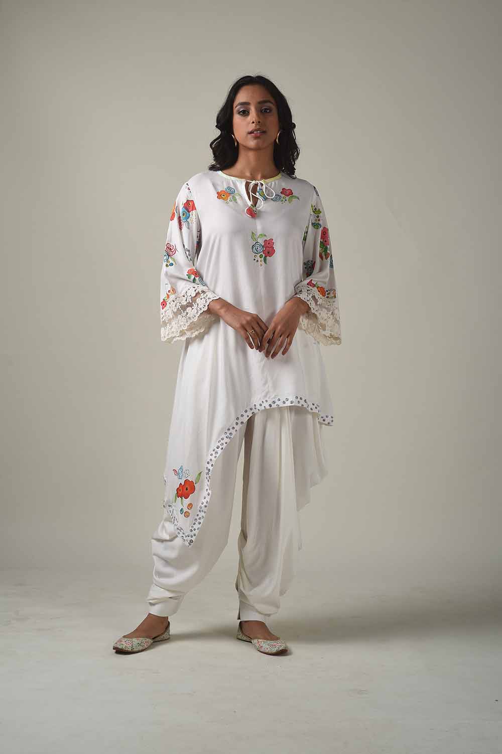 Asymmetric Hand Painted Kurta With Dhoti Pants