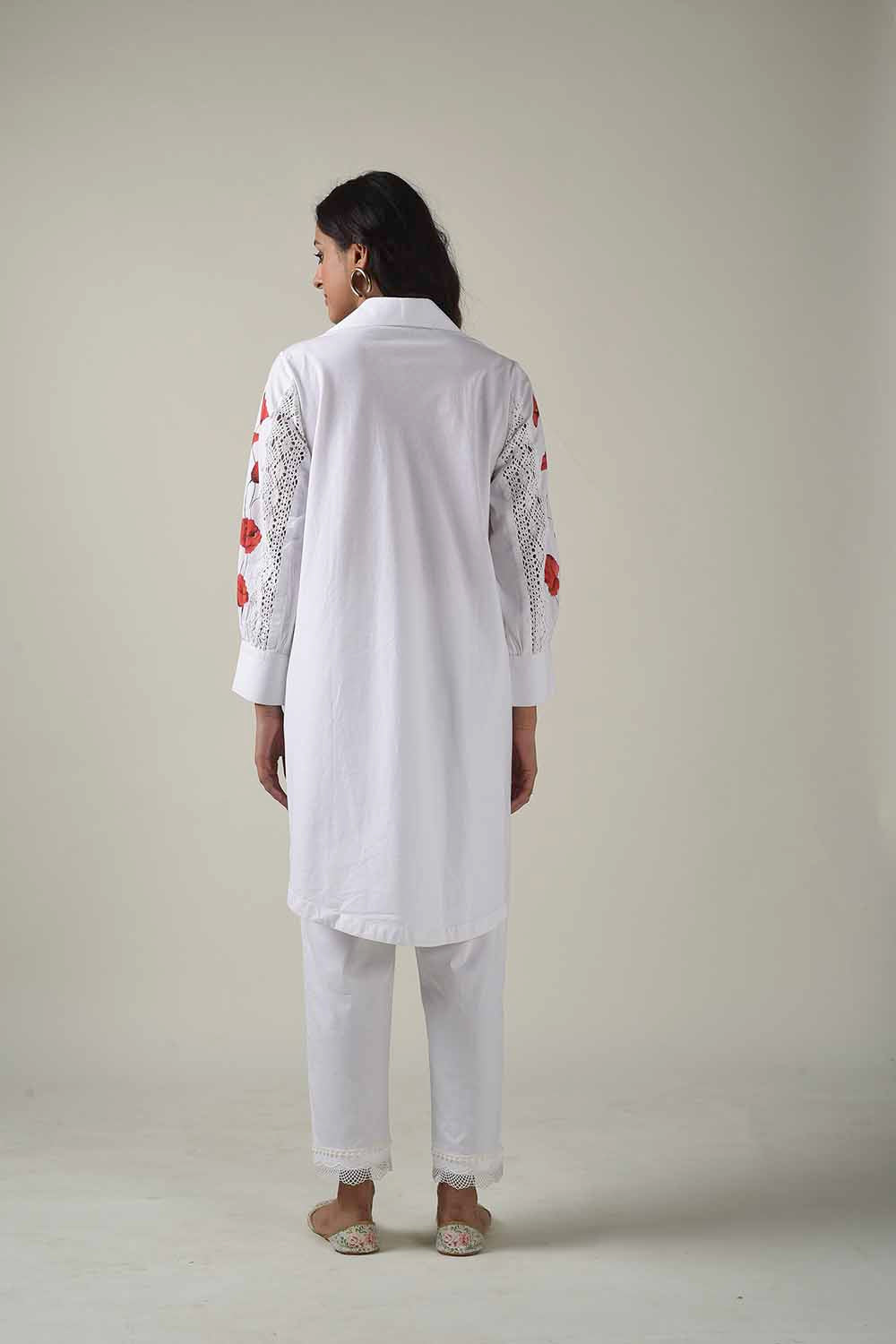 Asymmetric Hand Painted Collared Shirt Style Kurta With Narrow Pants