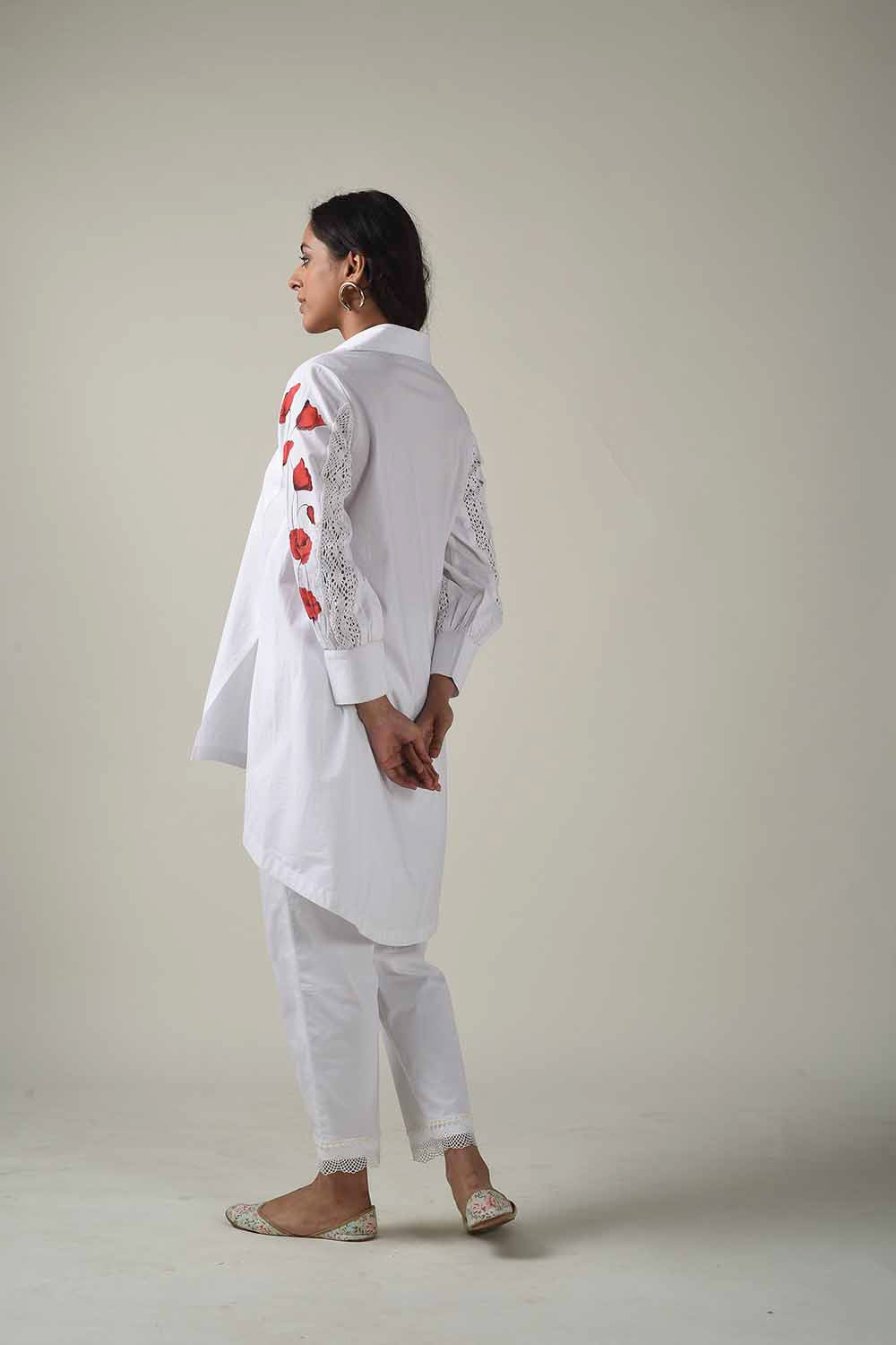 Asymmetric Hand Painted Collared Shirt Style Kurta With Narrow Pants