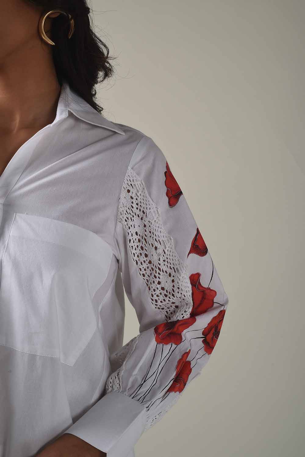 Asymmetric Hand Painted Collared Shirt Style Kurta With Narrow Pants