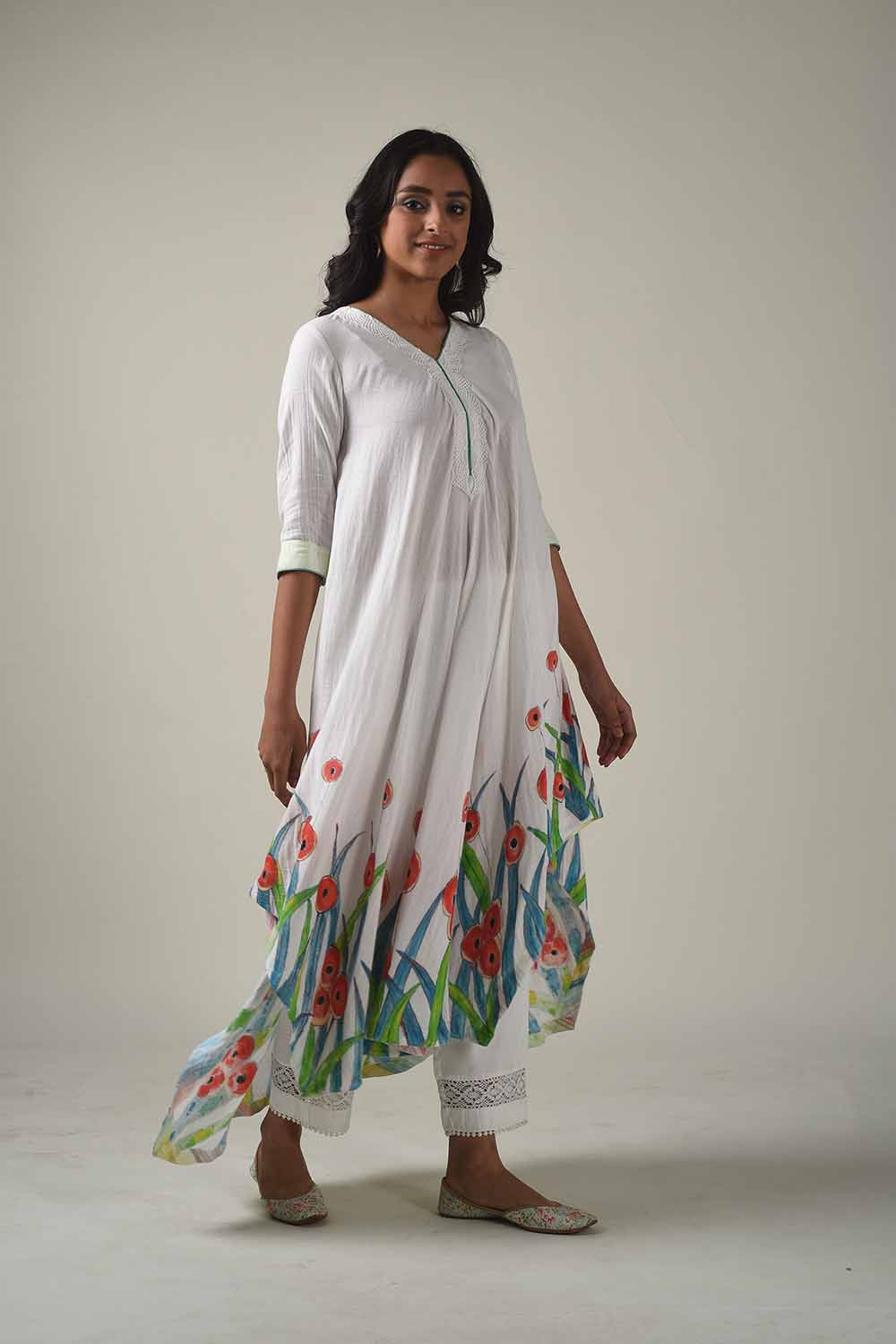 Asymmetric Hand Painted Kurta With Narrow Pants