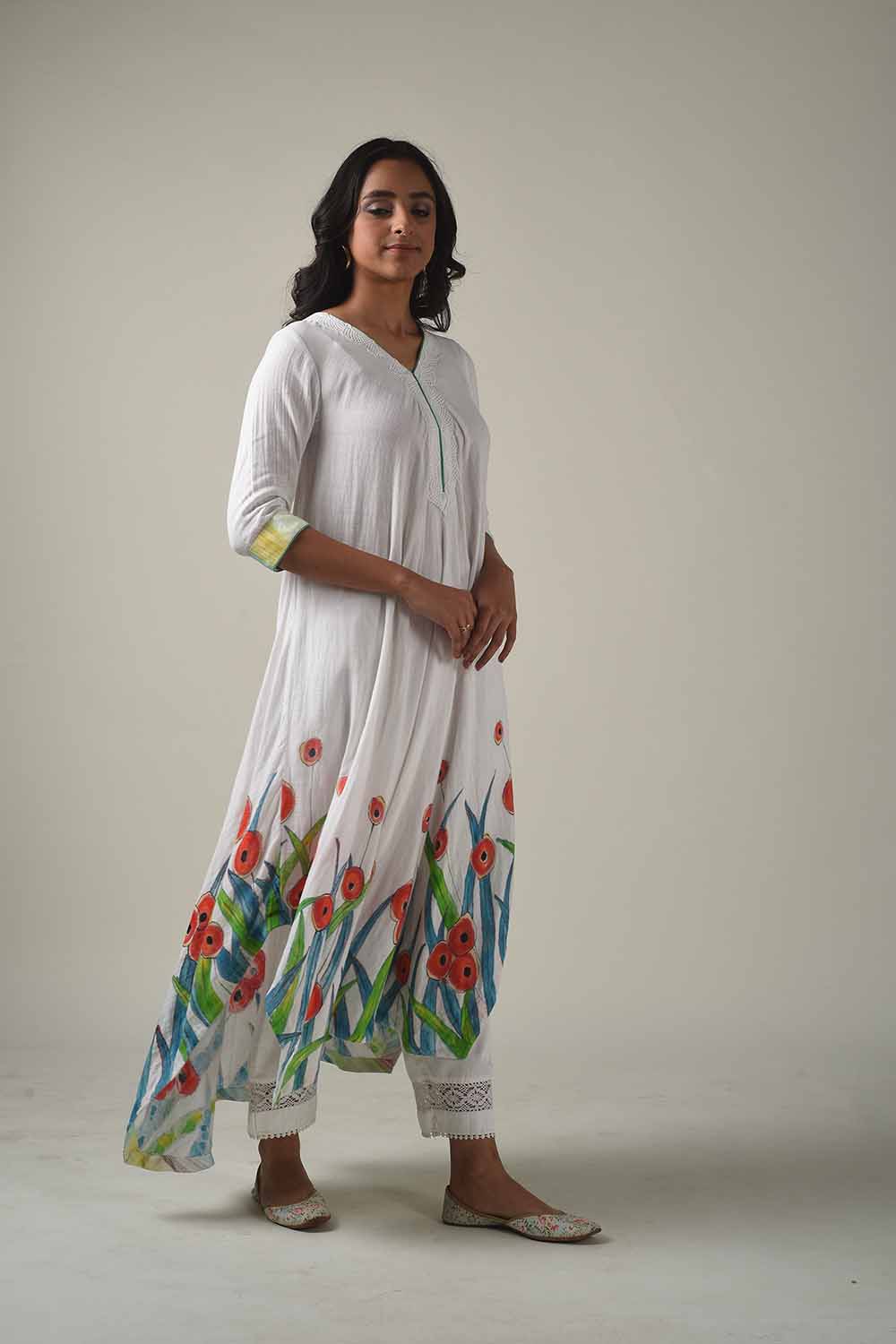 Asymmetric Hand Painted Kurta With Narrow Pants