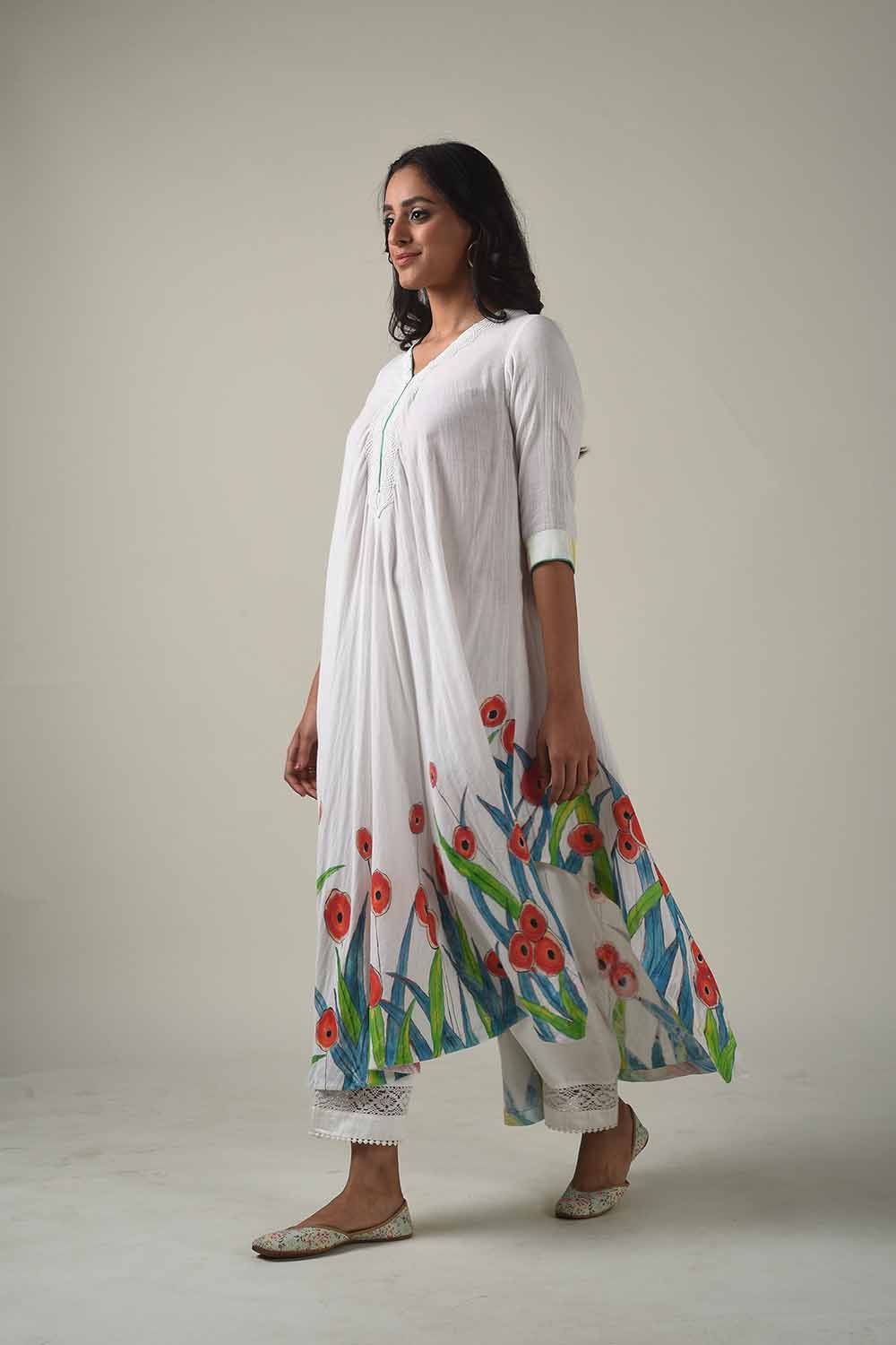 Asymmetric Hand Painted Kurta With Narrow Pants