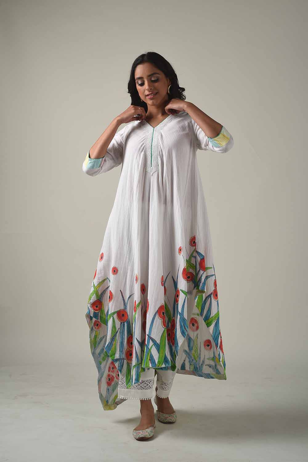 Asymmetric Hand Painted Kurta With Narrow Pants