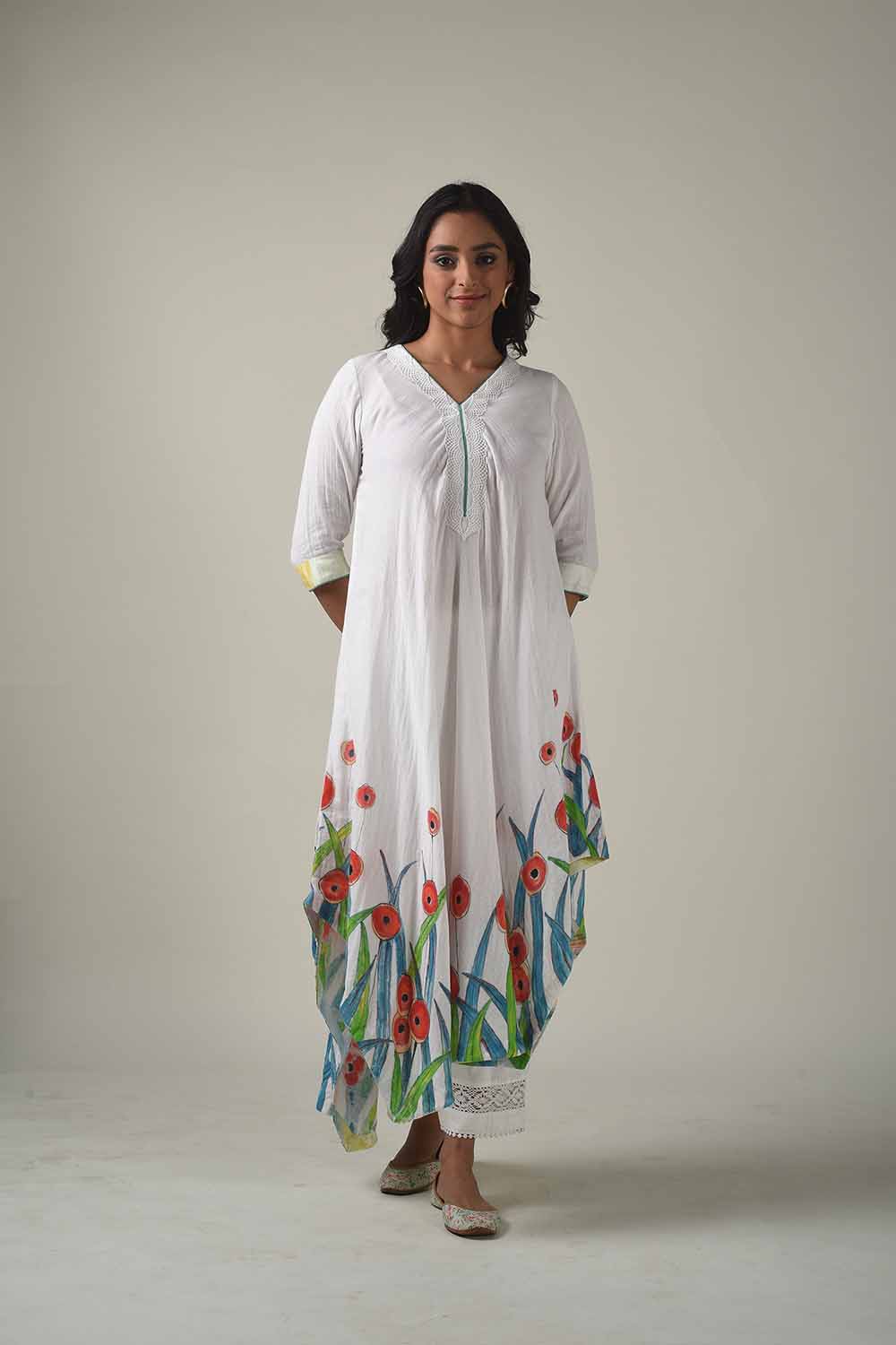 Asymmetric Hand Painted Kurta With Narrow Pants