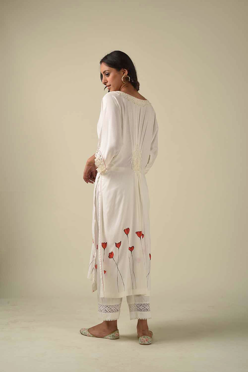 Ivory Handpainted Kimono Style Tunic With Broad Pants