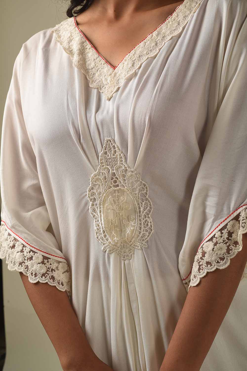 Ivory Handpainted Kimono Style Tunic With Broad Pants