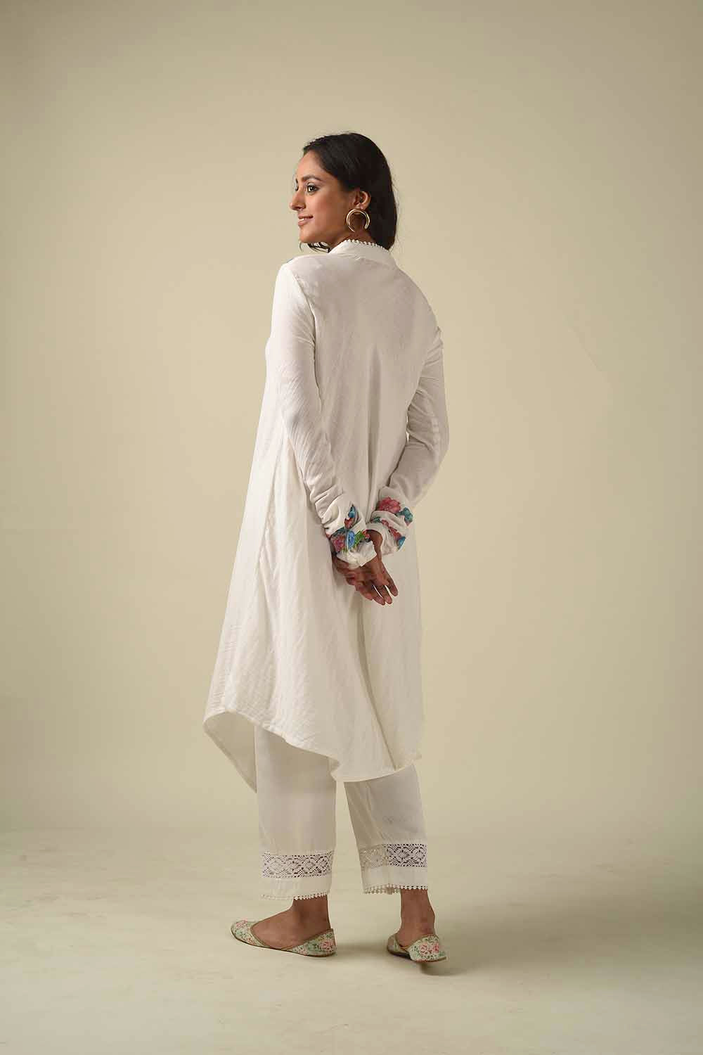 Asymmetric Hand Painted Front Open Style Kurta With Dhoti Pants