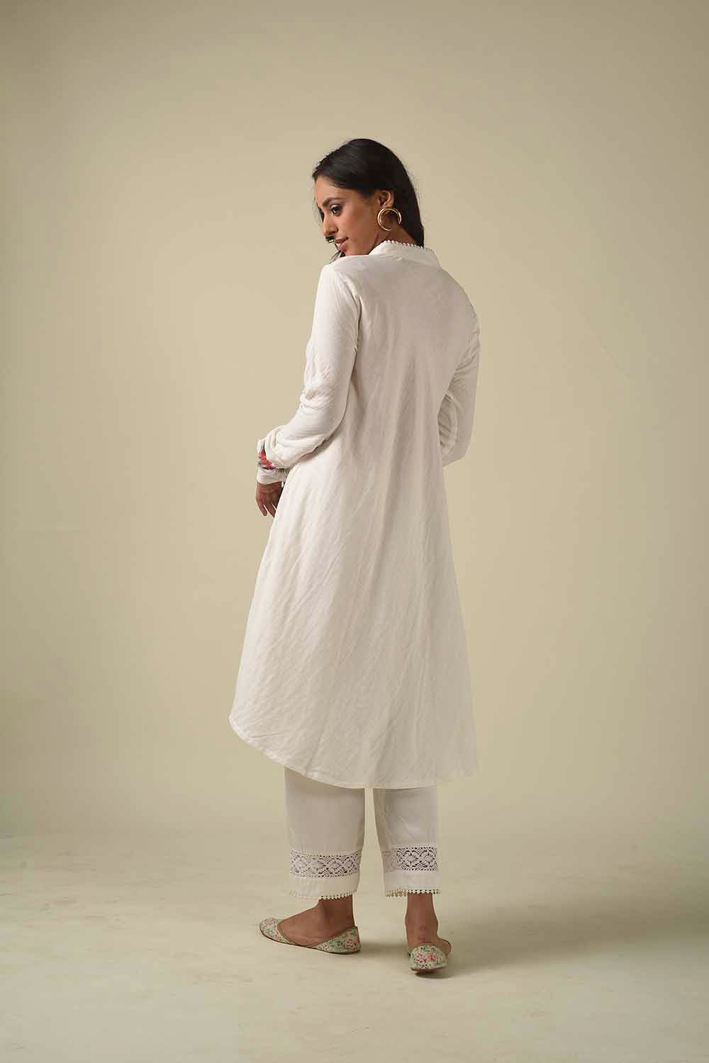 Asymmetric Hand Painted Front Open Style Kurta With Dhoti Pants