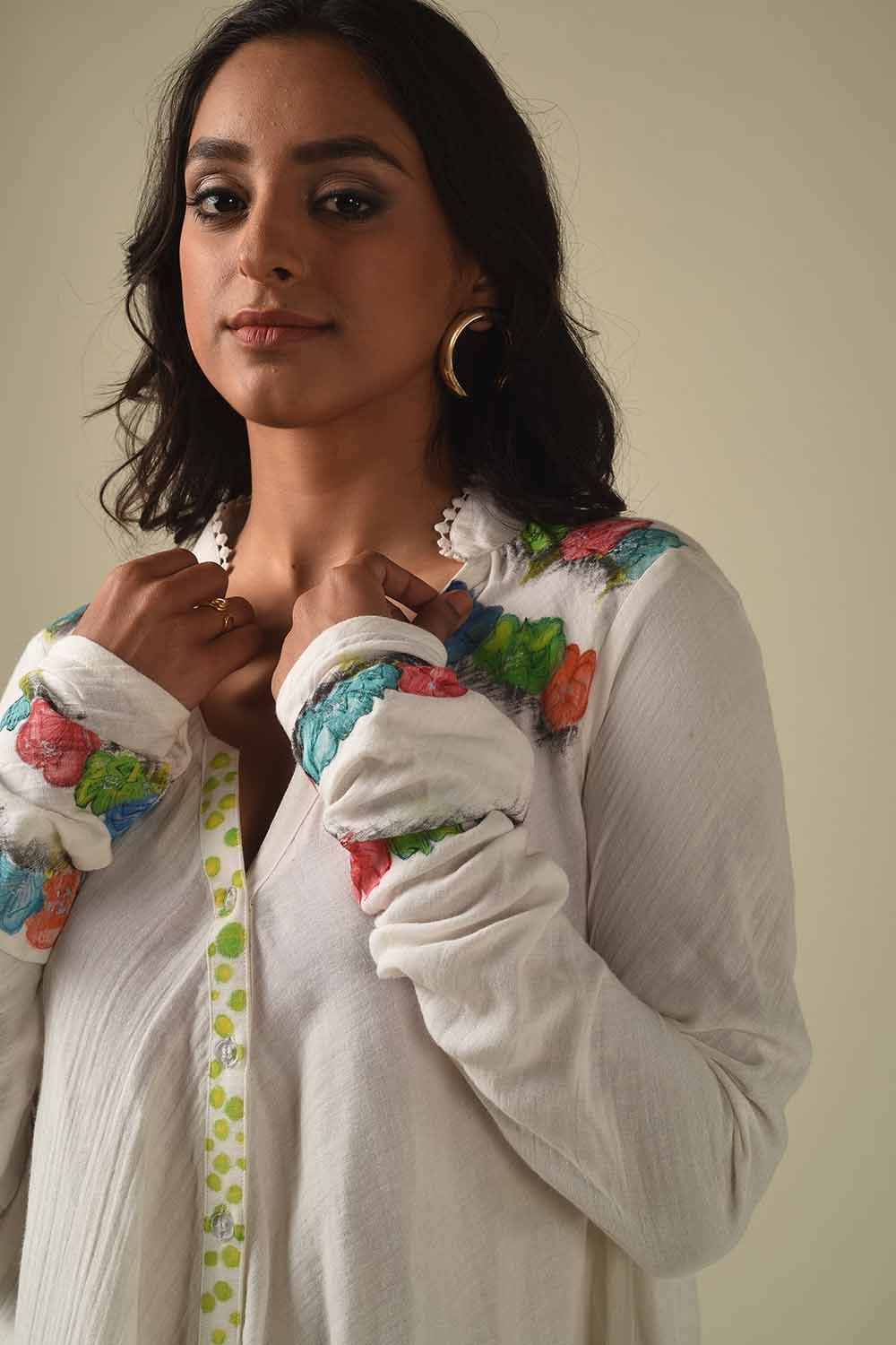 Asymmetric Hand Painted Front Open Style Kurta With Dhoti Pants