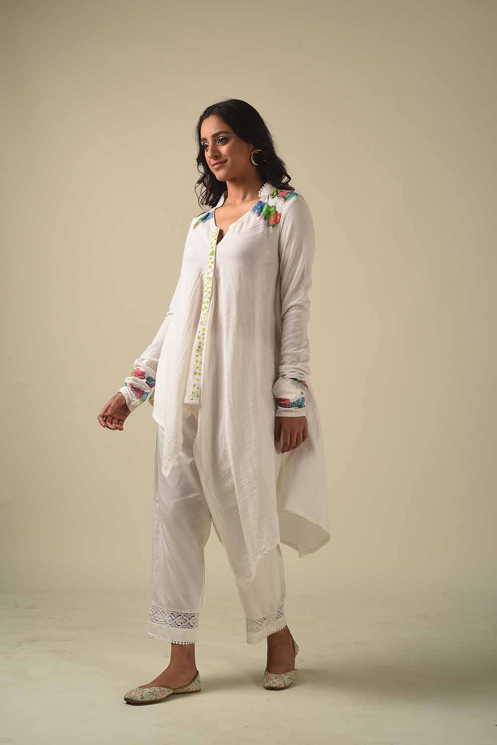 Asymmetric Hand Painted Front Open Style Kurta With Dhoti Pants