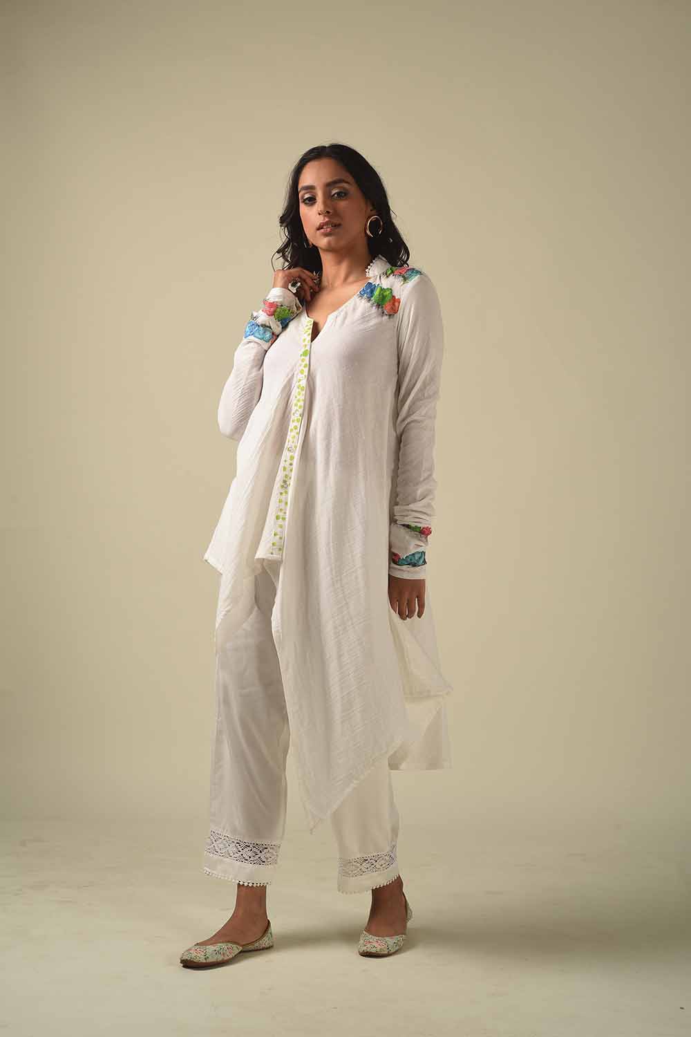 Asymmetric Hand Painted Front Open Style Kurta With Dhoti Pants