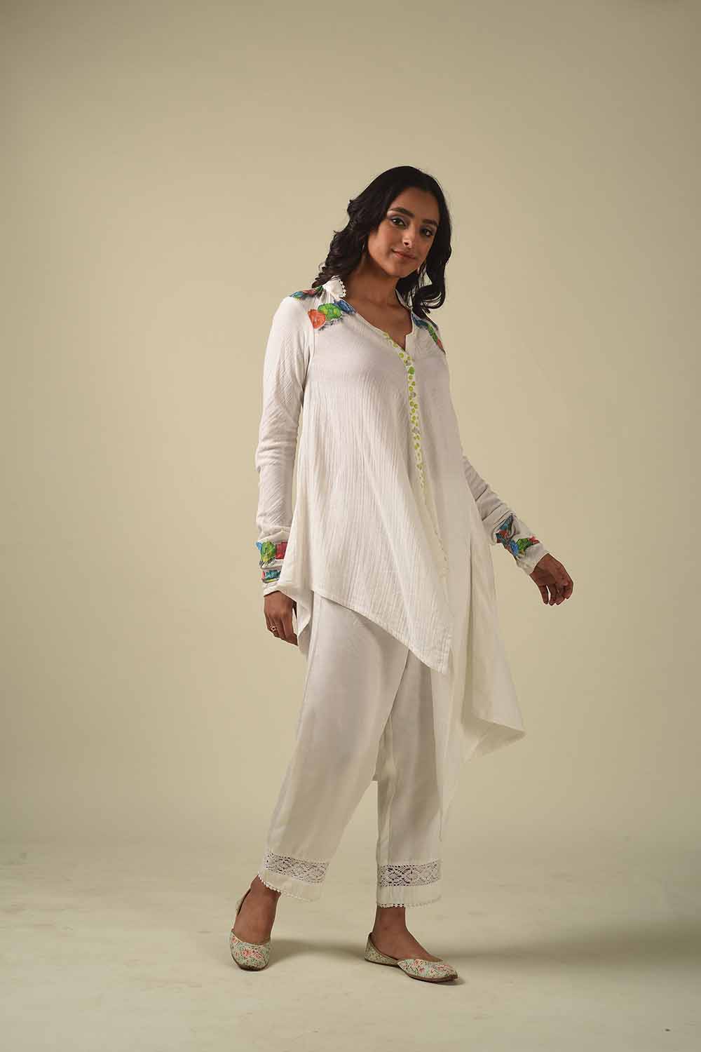 Asymmetric Hand Painted Front Open Style Kurta With Dhoti Pants