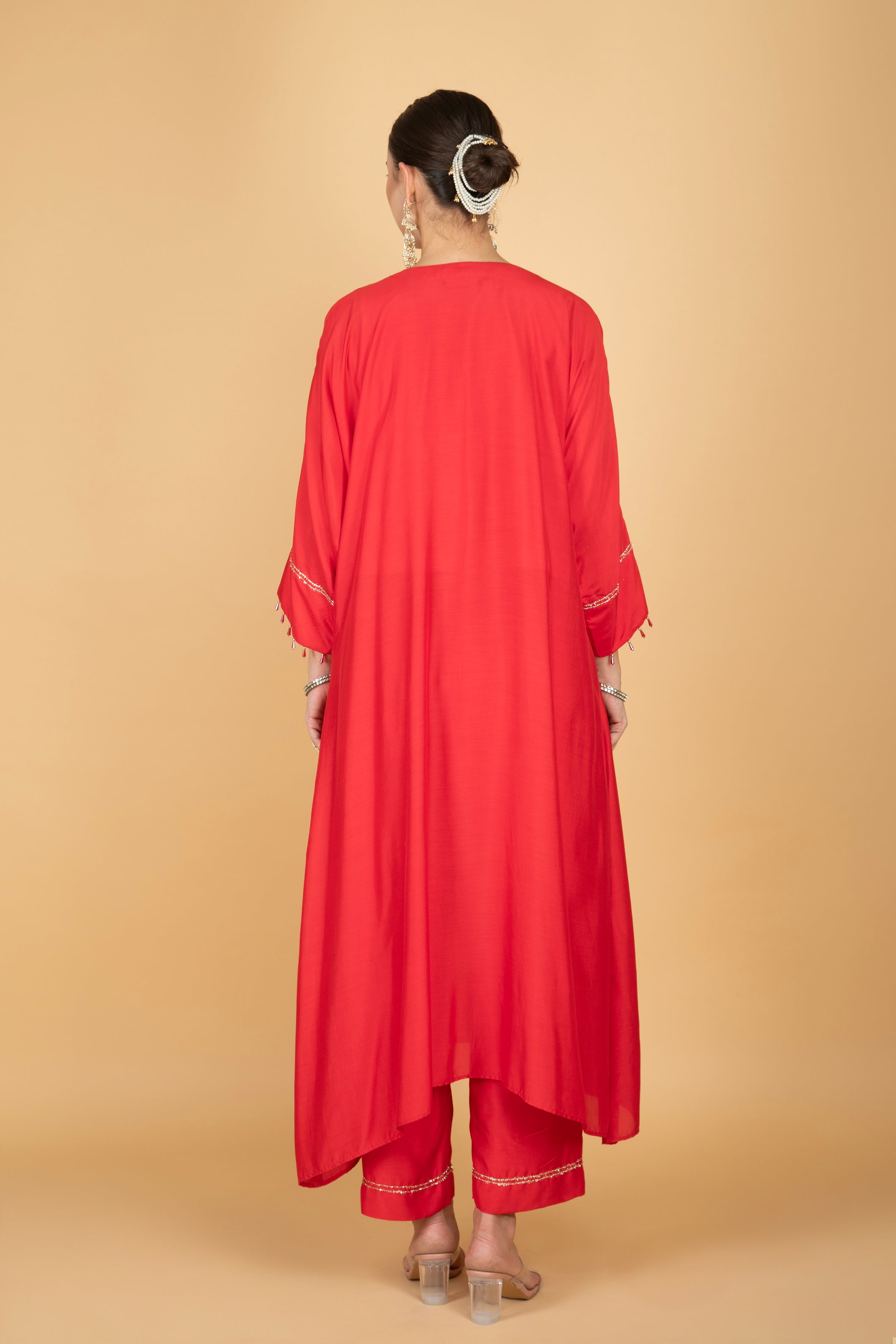 Red Embroidered Kaftaan Kurta With Pants