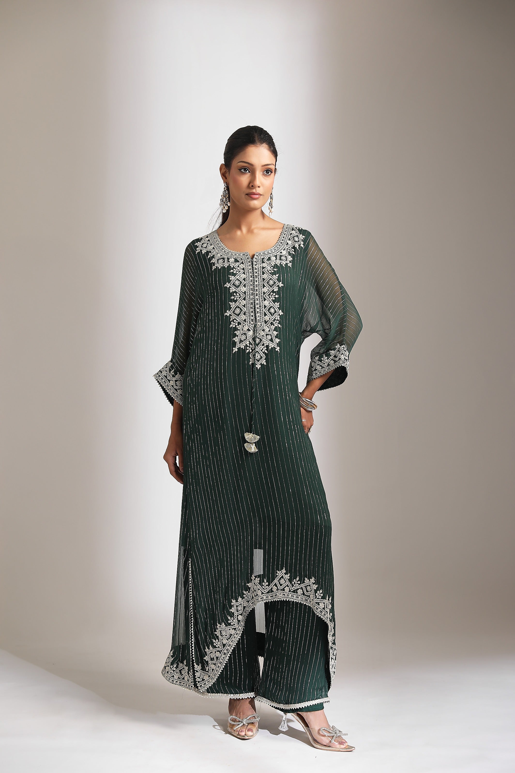 Green Embroidered Kaftaan Set