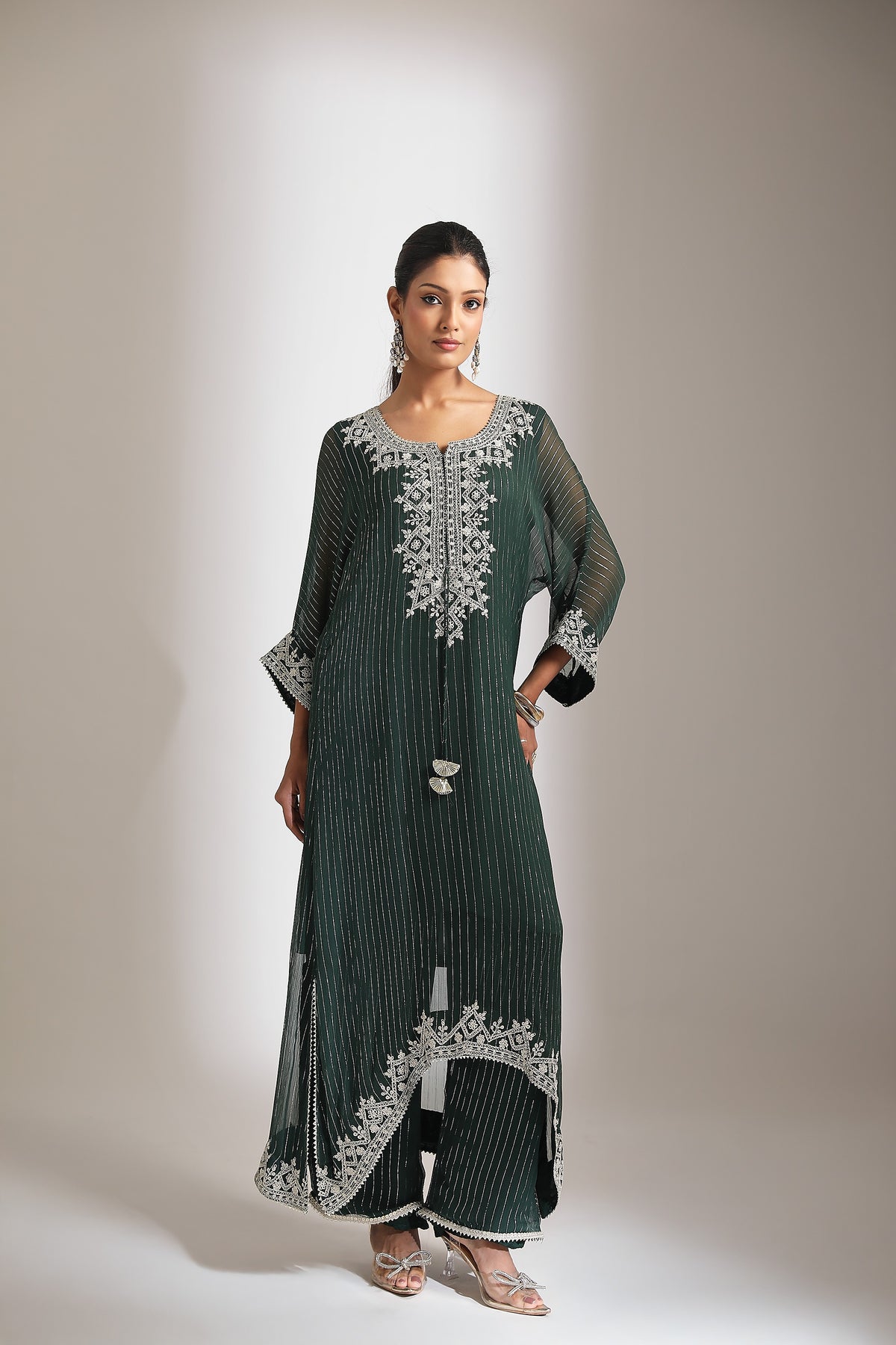 Green Embroidered Kaftaan Set