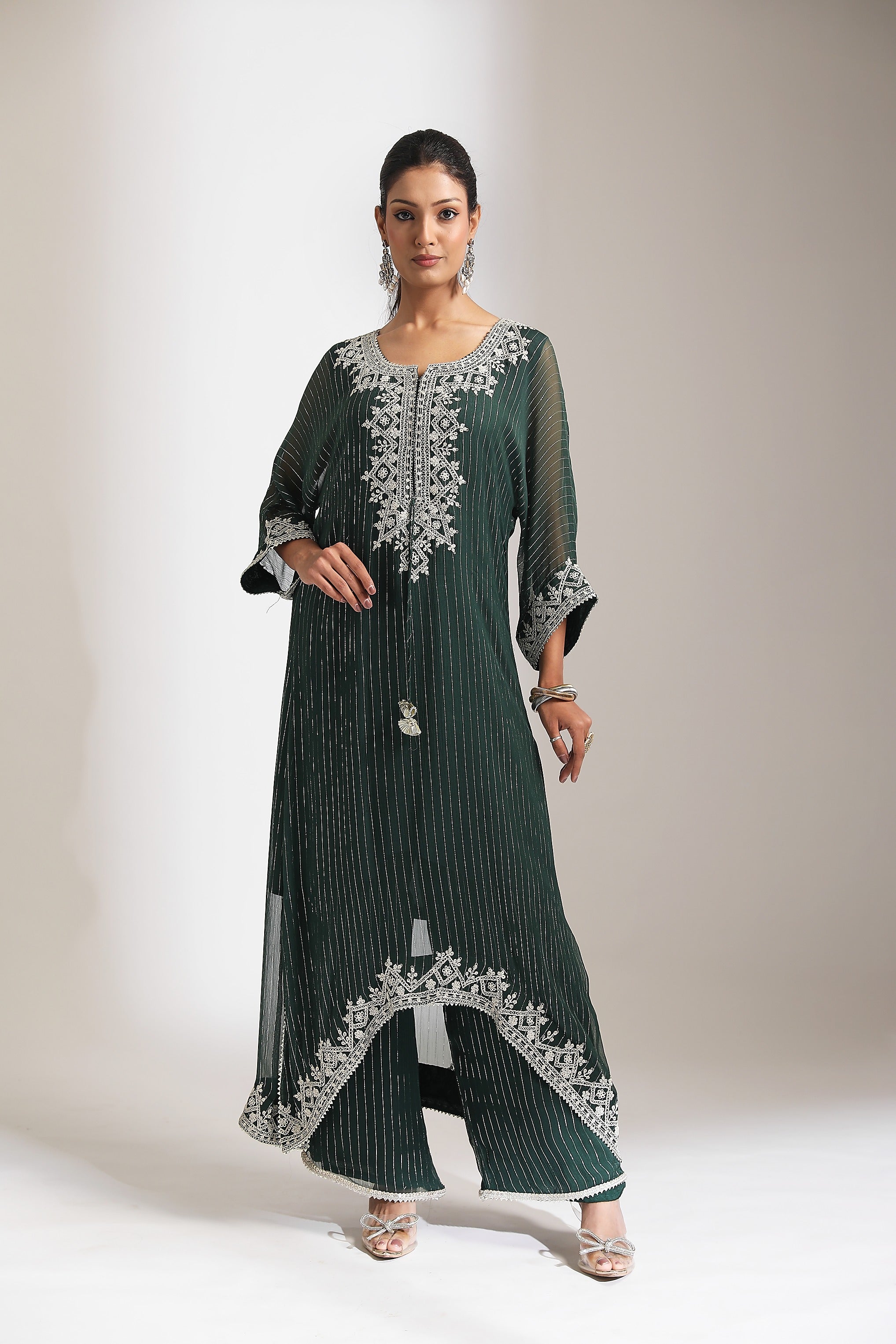 Green Embroidered Kaftaan Set