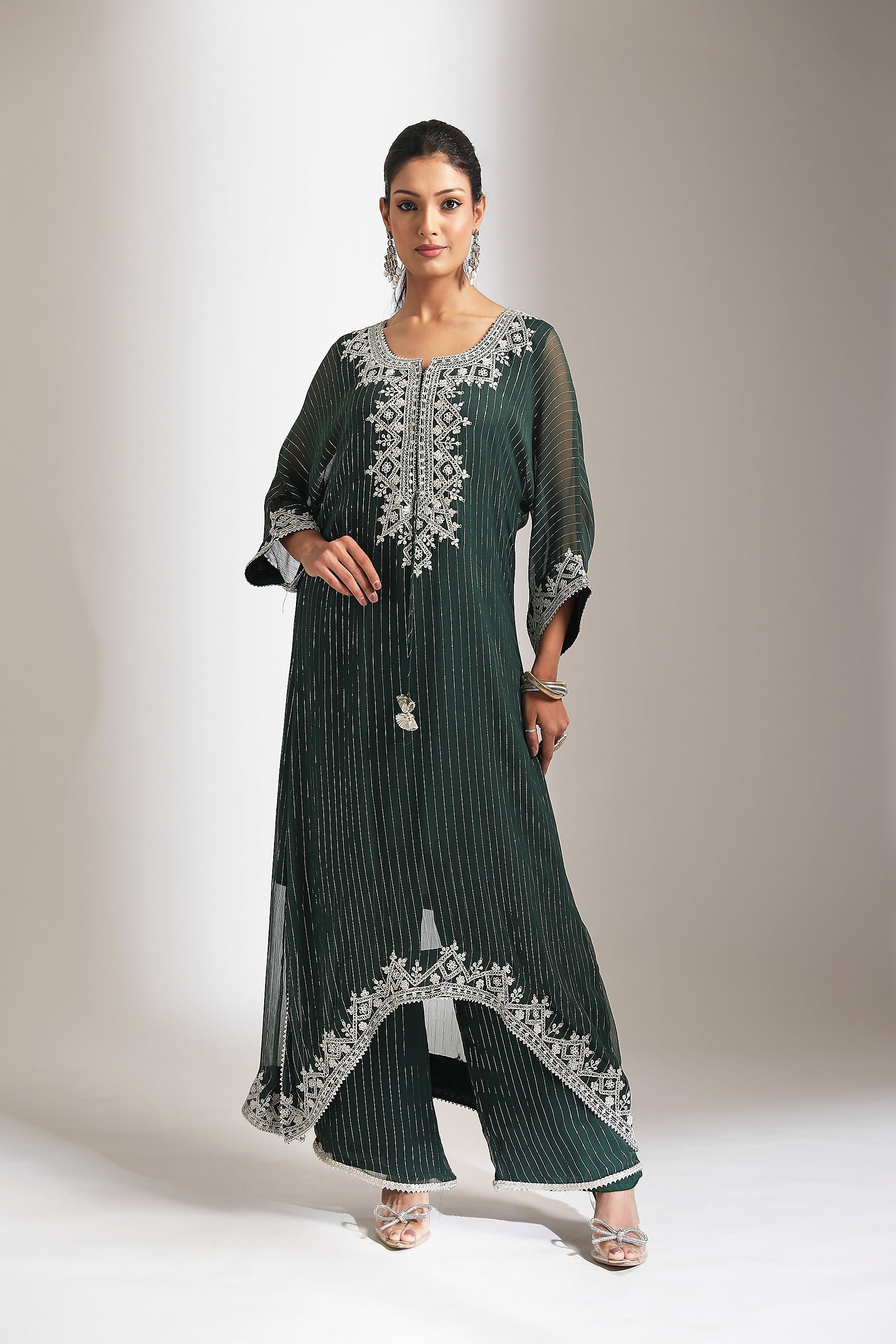 Green Embroidered Kaftaan Set
