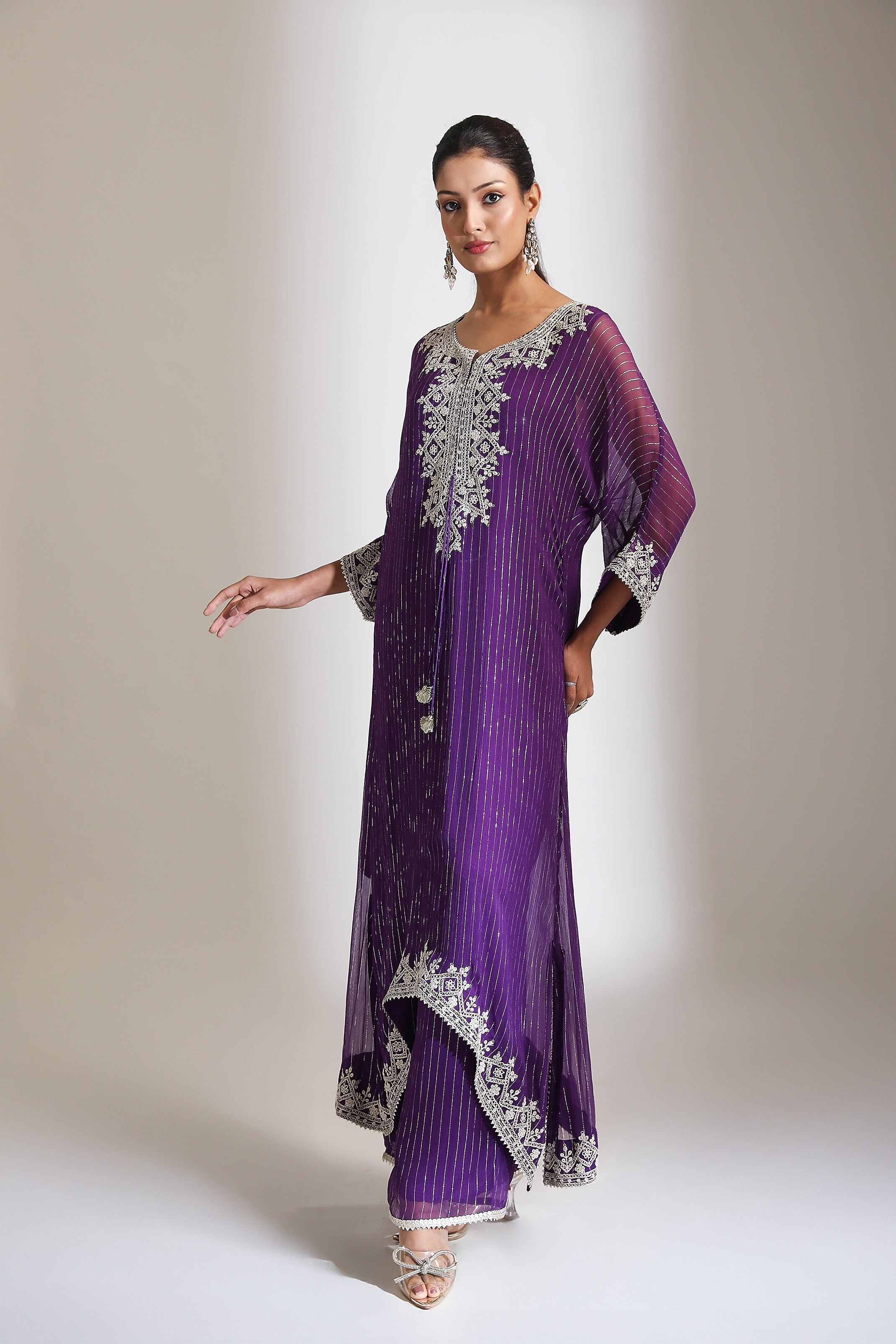 Purple Embroidered Kaftaan Set