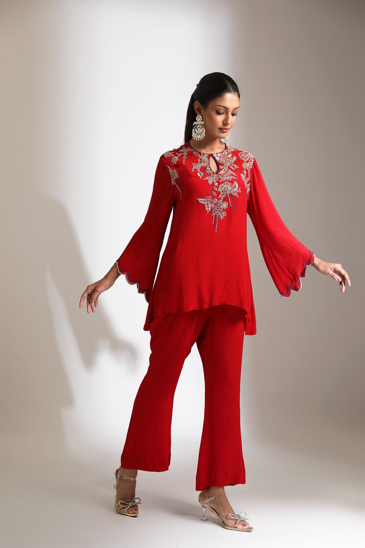 Red Embroidered Co-Ord Set