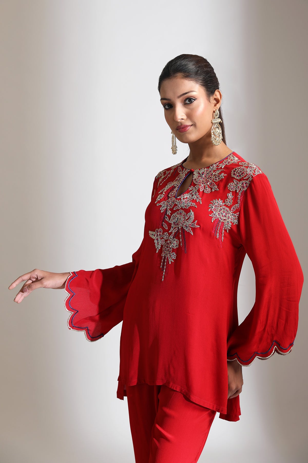 Red Embroidered Co-Ord Set