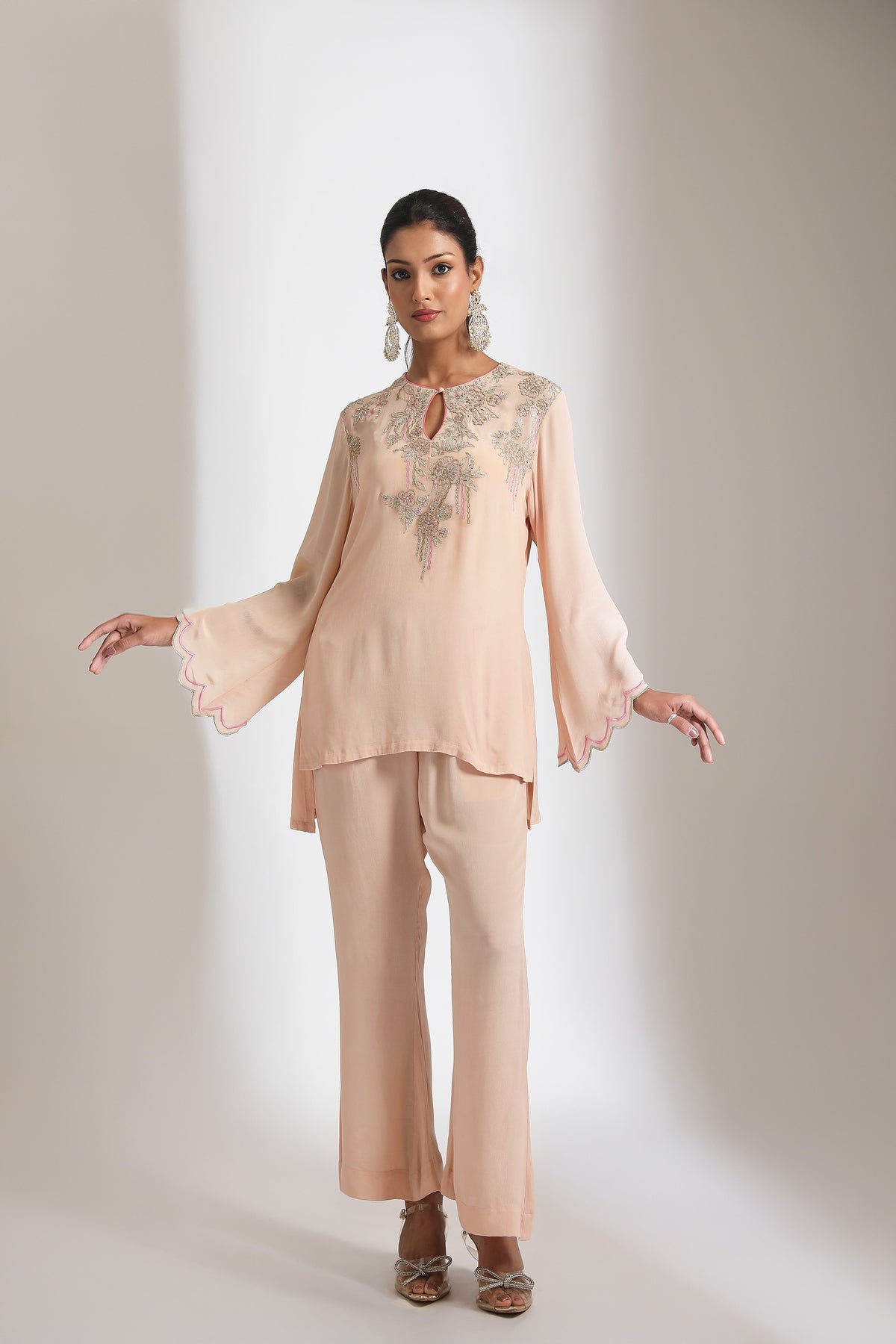 Peach Embroidered Co-Ord Set