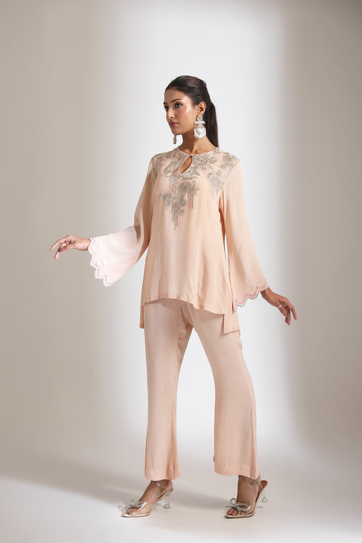 Peach Embroidered Co-Ord Set