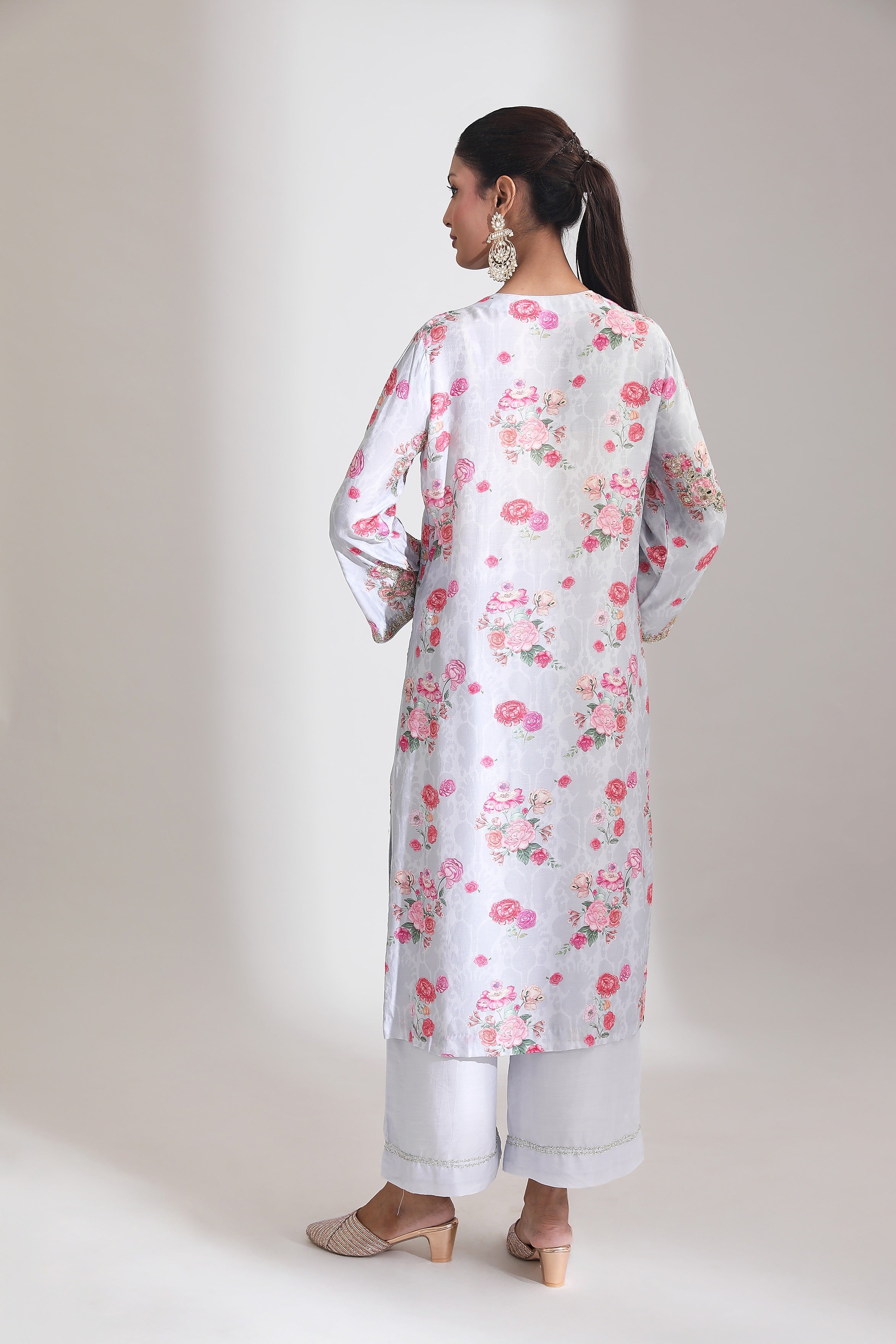 Blue Embroidered Floral Printed Kurta Set