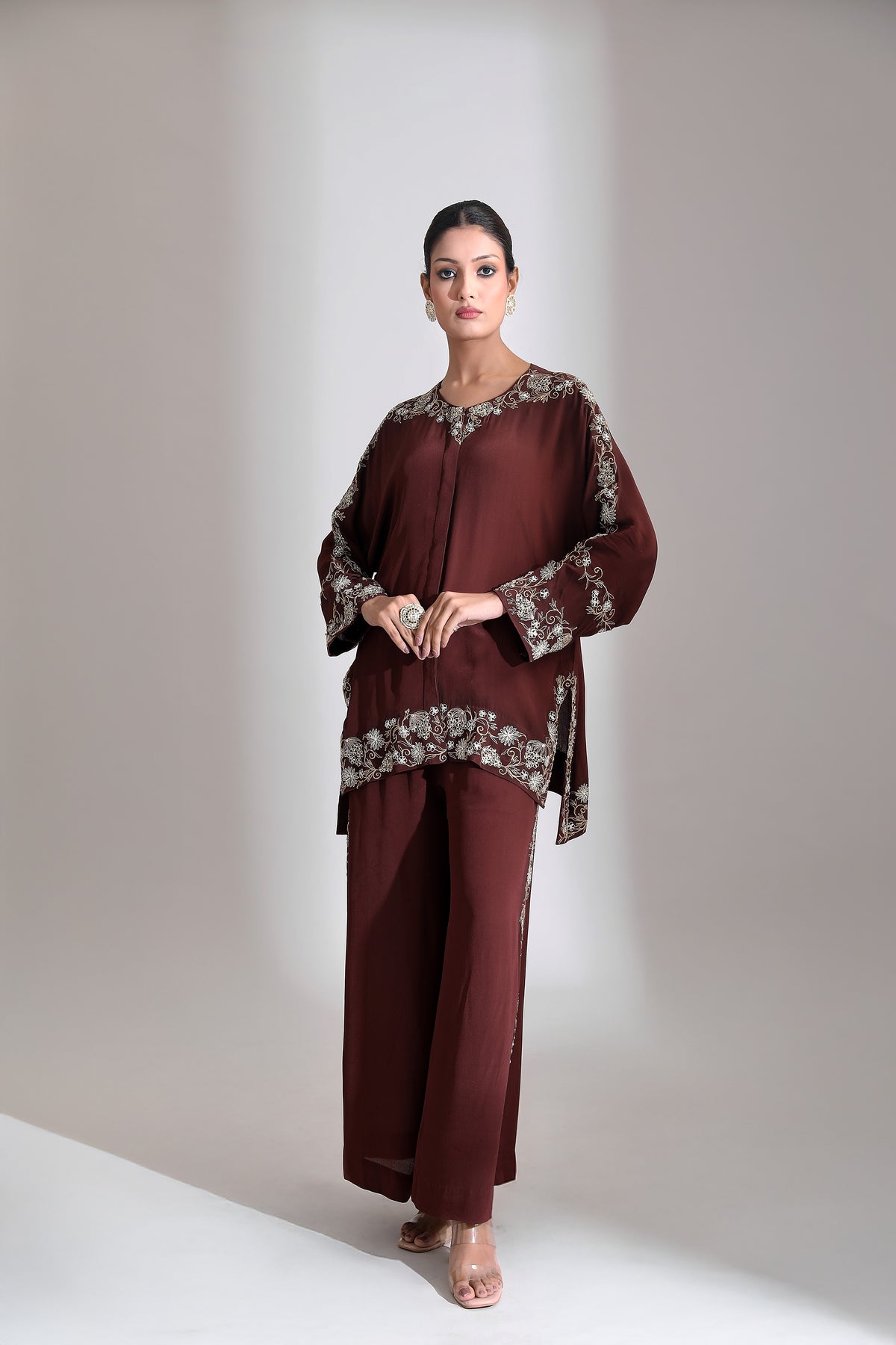 Brown Embroidered Co-Ord Set of 2