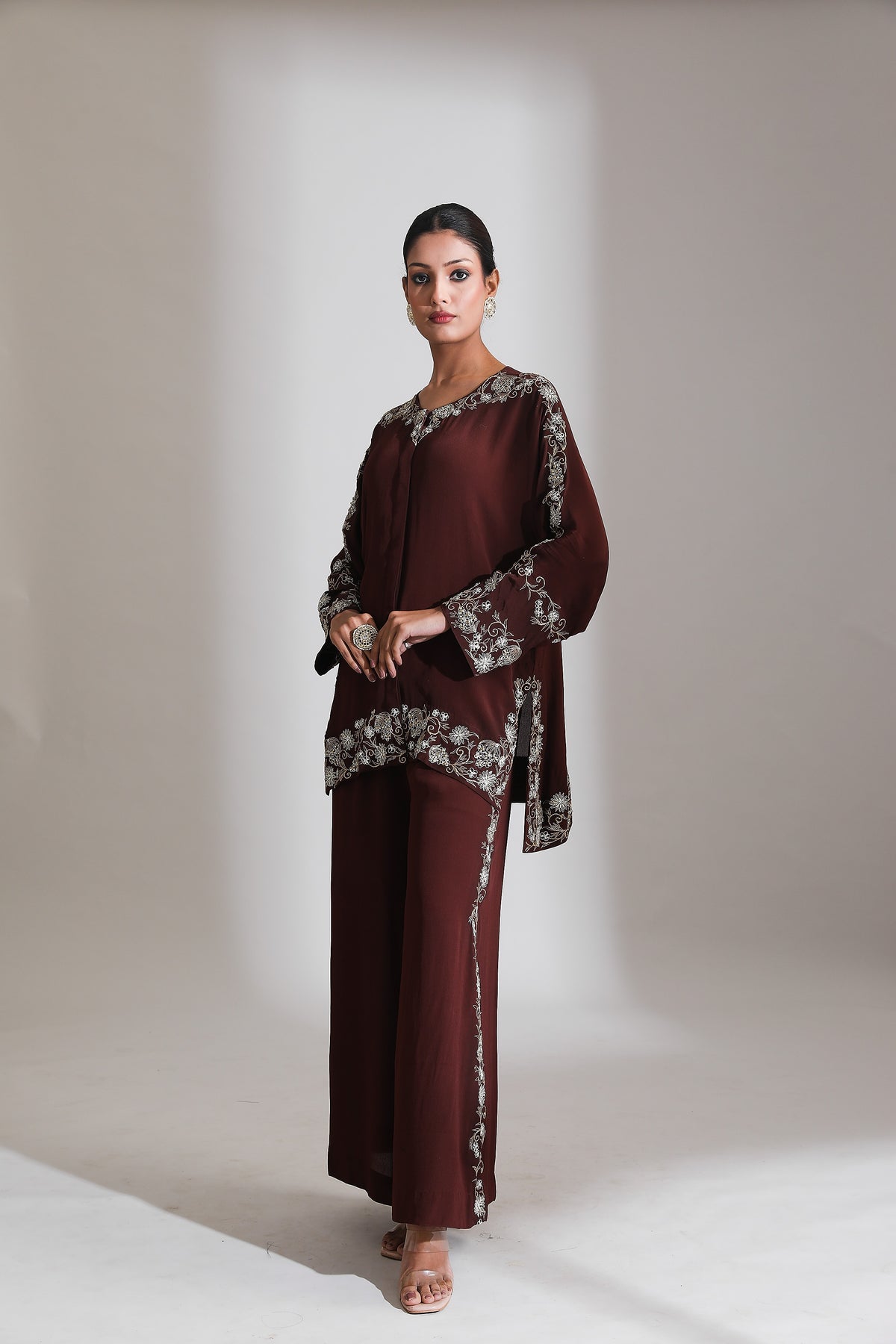 Brown Embroidered Co-Ord Set of 2