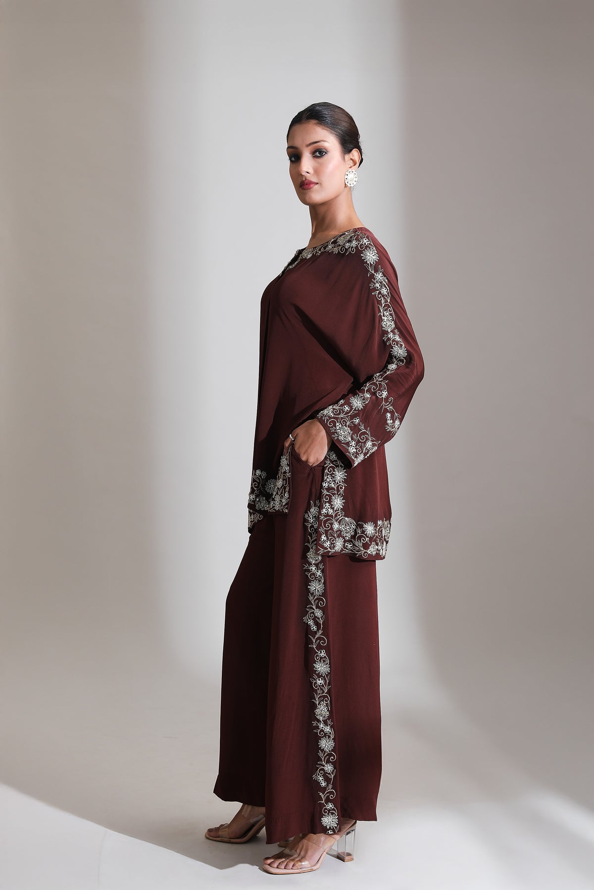 Brown Embroidered Co-Ord Set of 2
