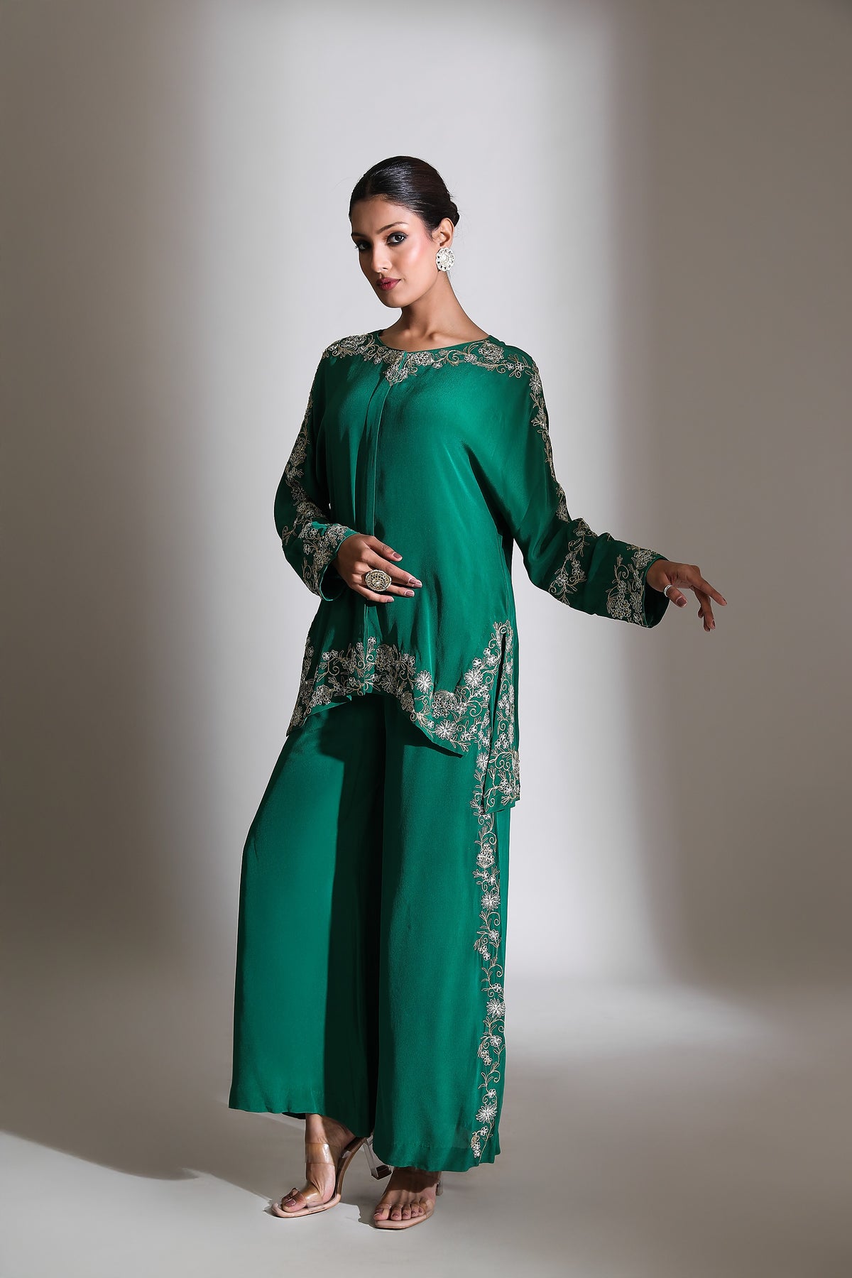 Emerald Green Embroidered Co-Ord Set of 2