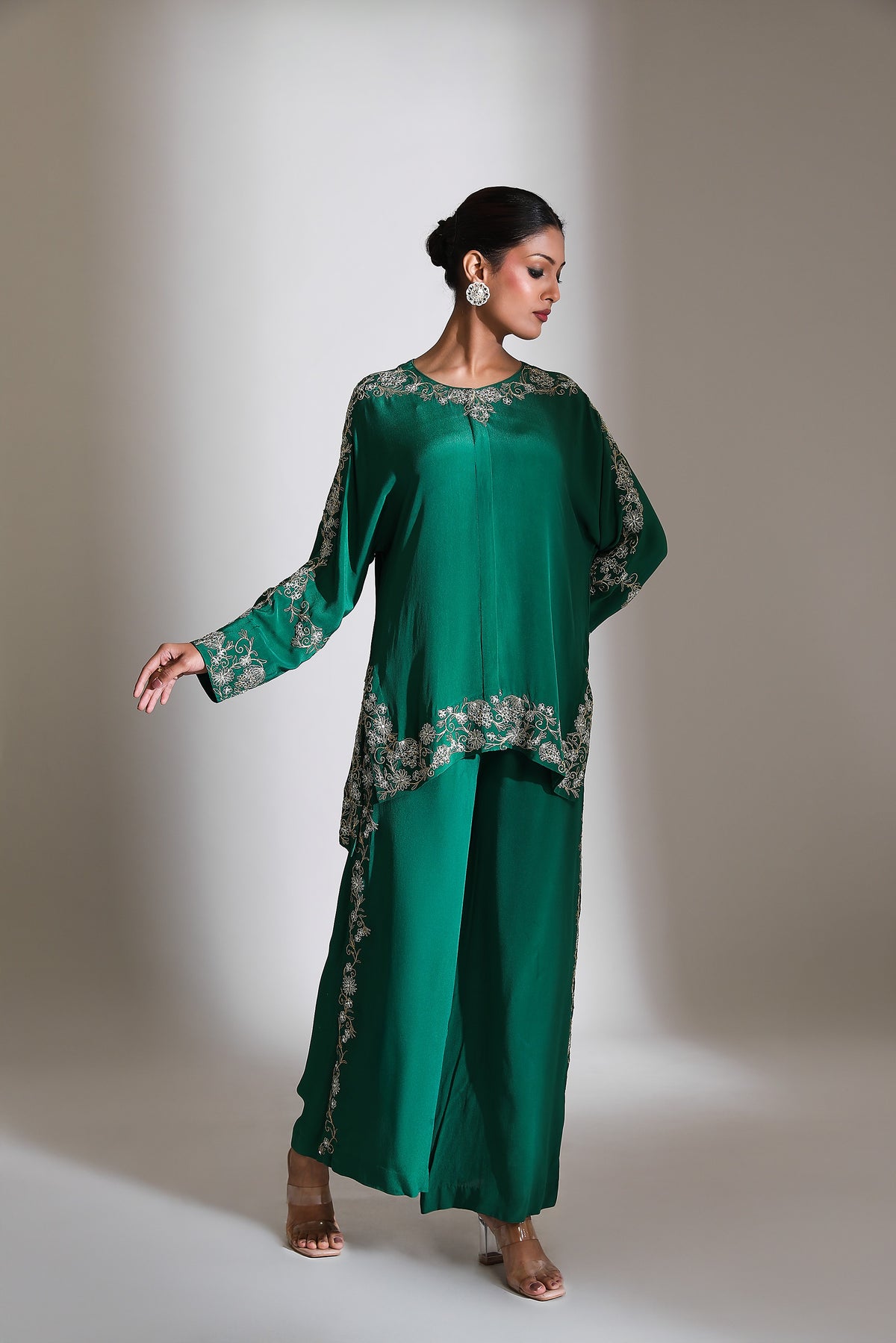 Emerald Green Embroidered Co-Ord Set of 2