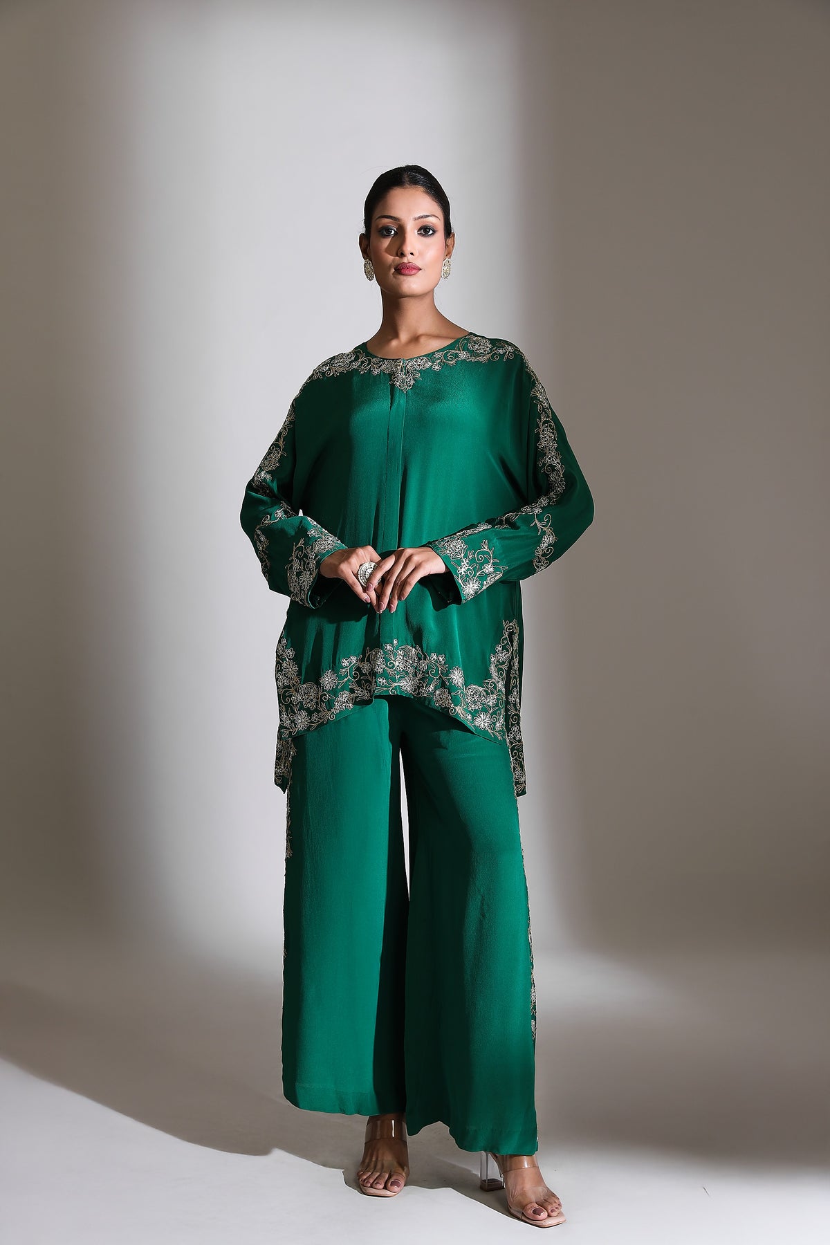 Emerald Green Embroidered Co-Ord Set of 2