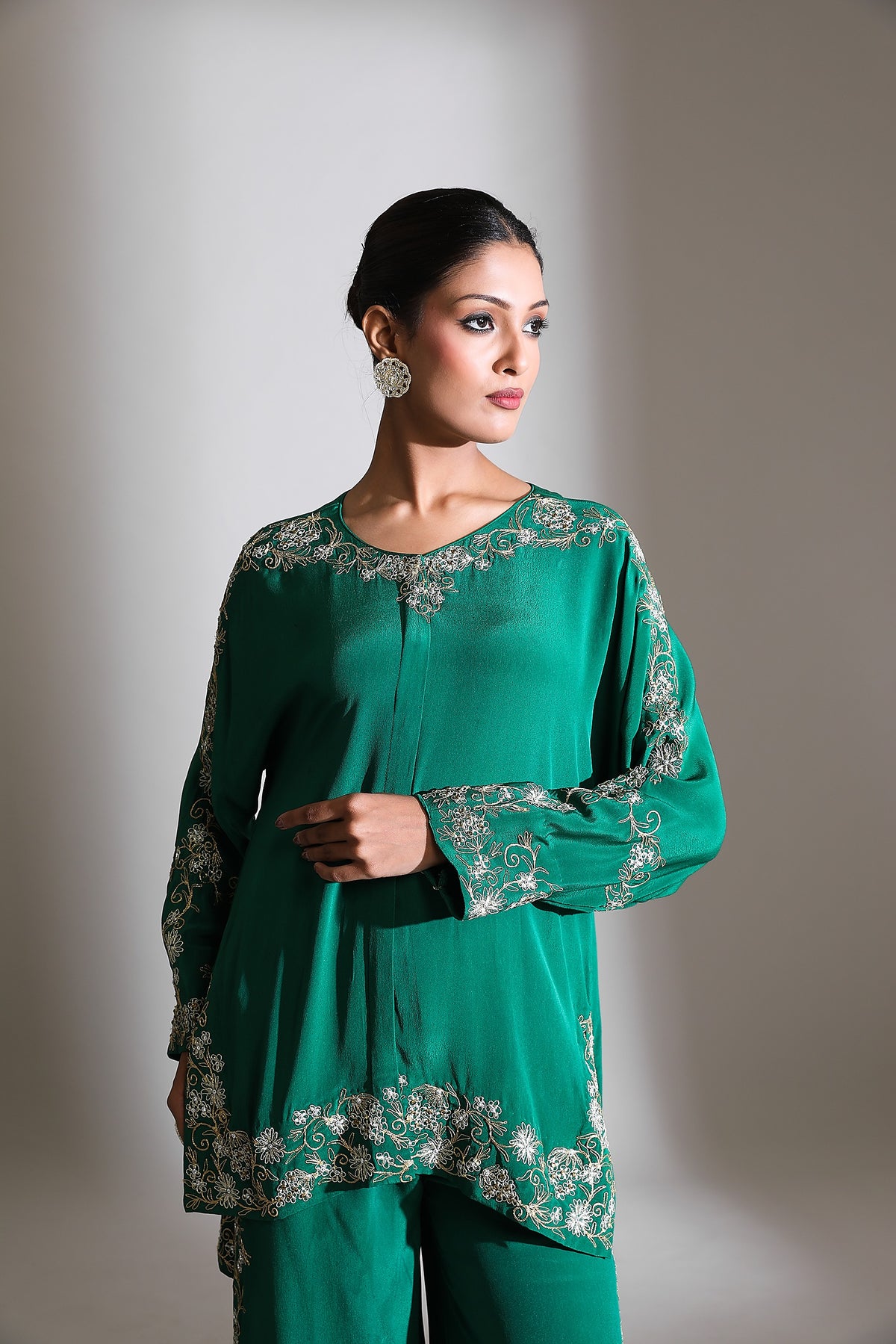 Emerald Green Embroidered Co-Ord Set of 2