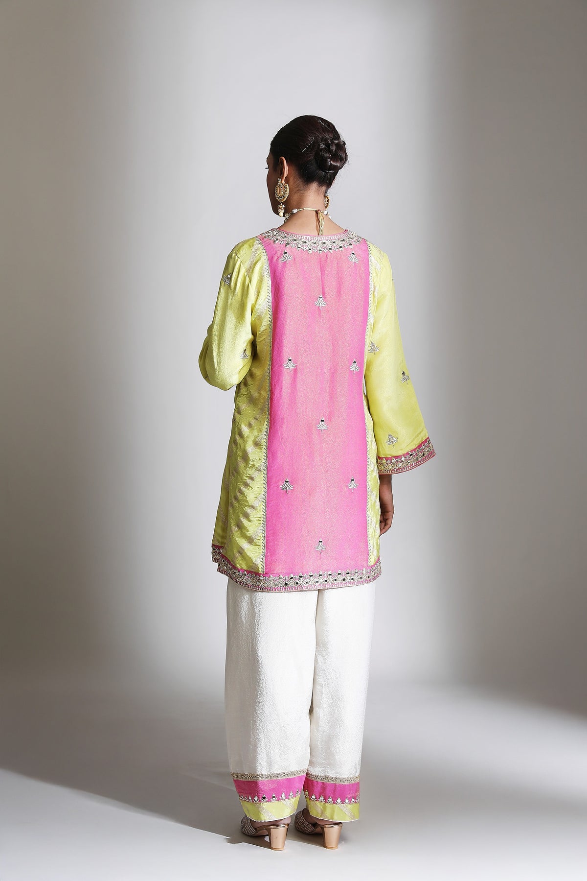 Lime Green/ Pink Mirror Embroidered Kurta Set of 3