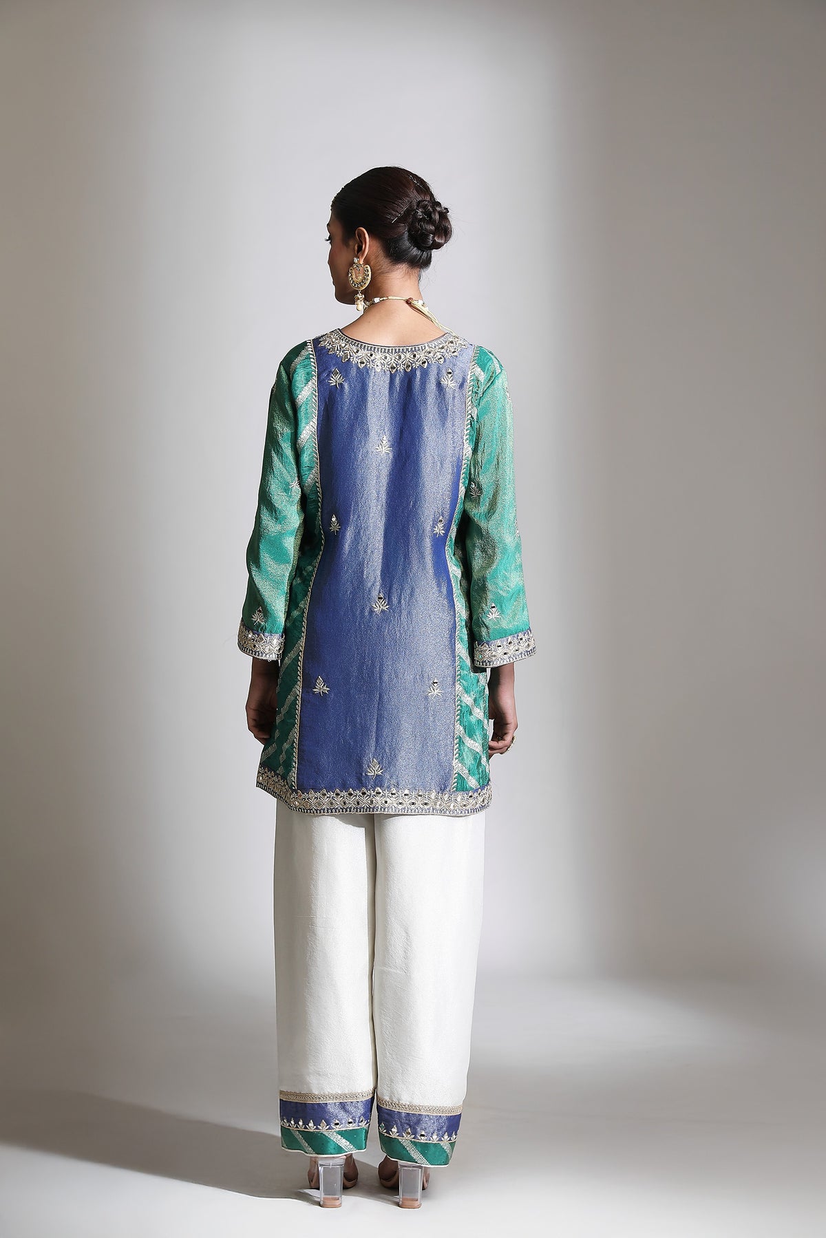 Blue Green Mirror Embroidered Kurta Set of 3