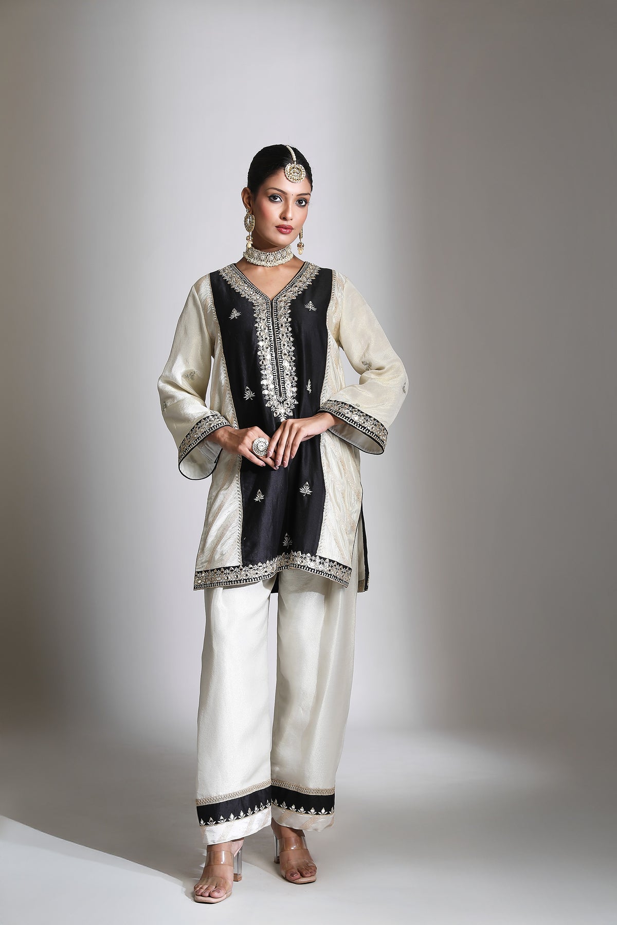 Black Ivory Mirror Embroidered Kurta  Set of 3