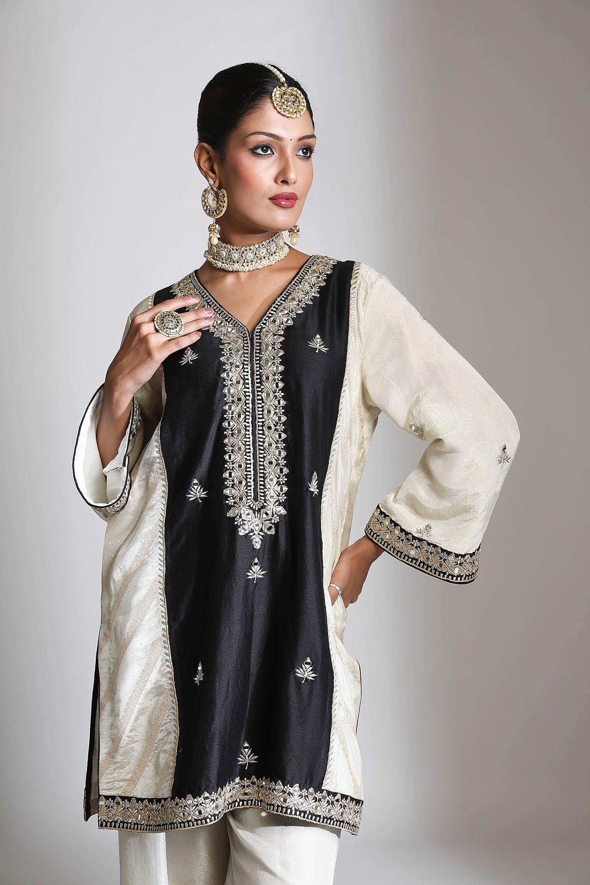Black Ivory Mirror Embroidered Kurta  Set of 3