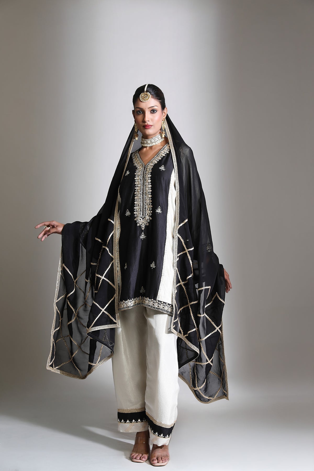 Black Ivory Mirror Embroidered Kurta  Set of 3