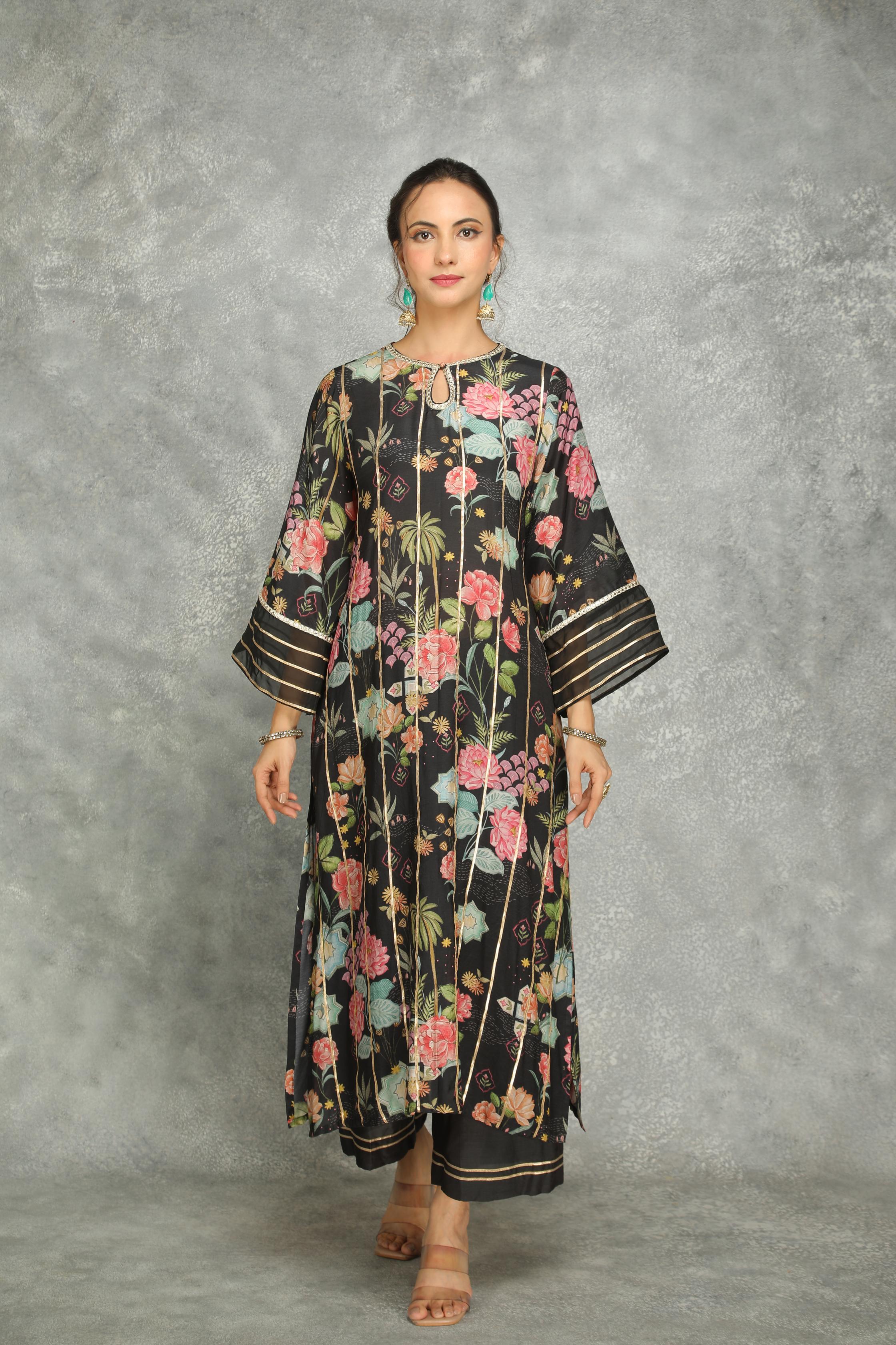 Black Printed Kurta with Pants and Dupatta Set of 3