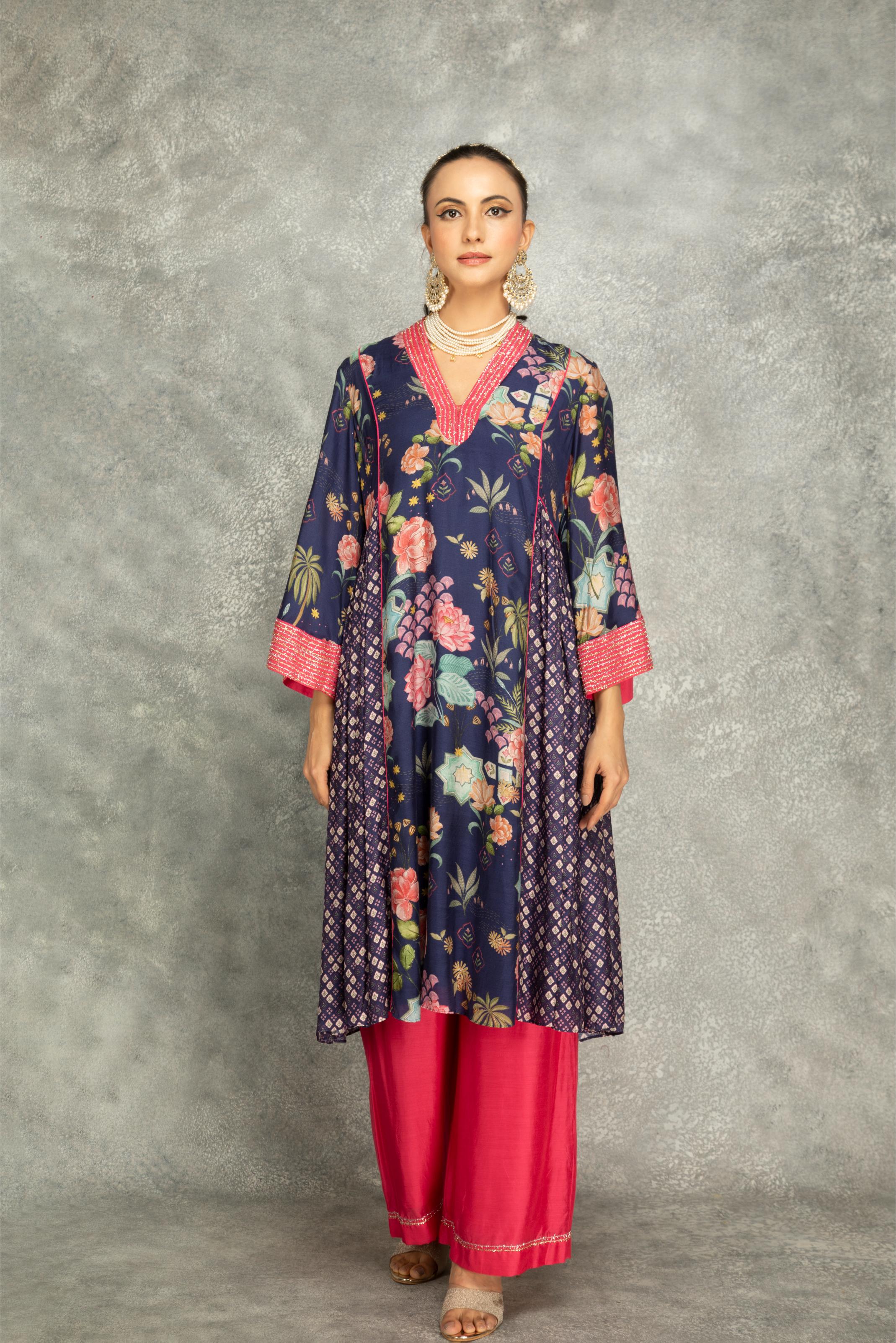 Blue Side Panel Buti Kurta with Scalloping Dupatta