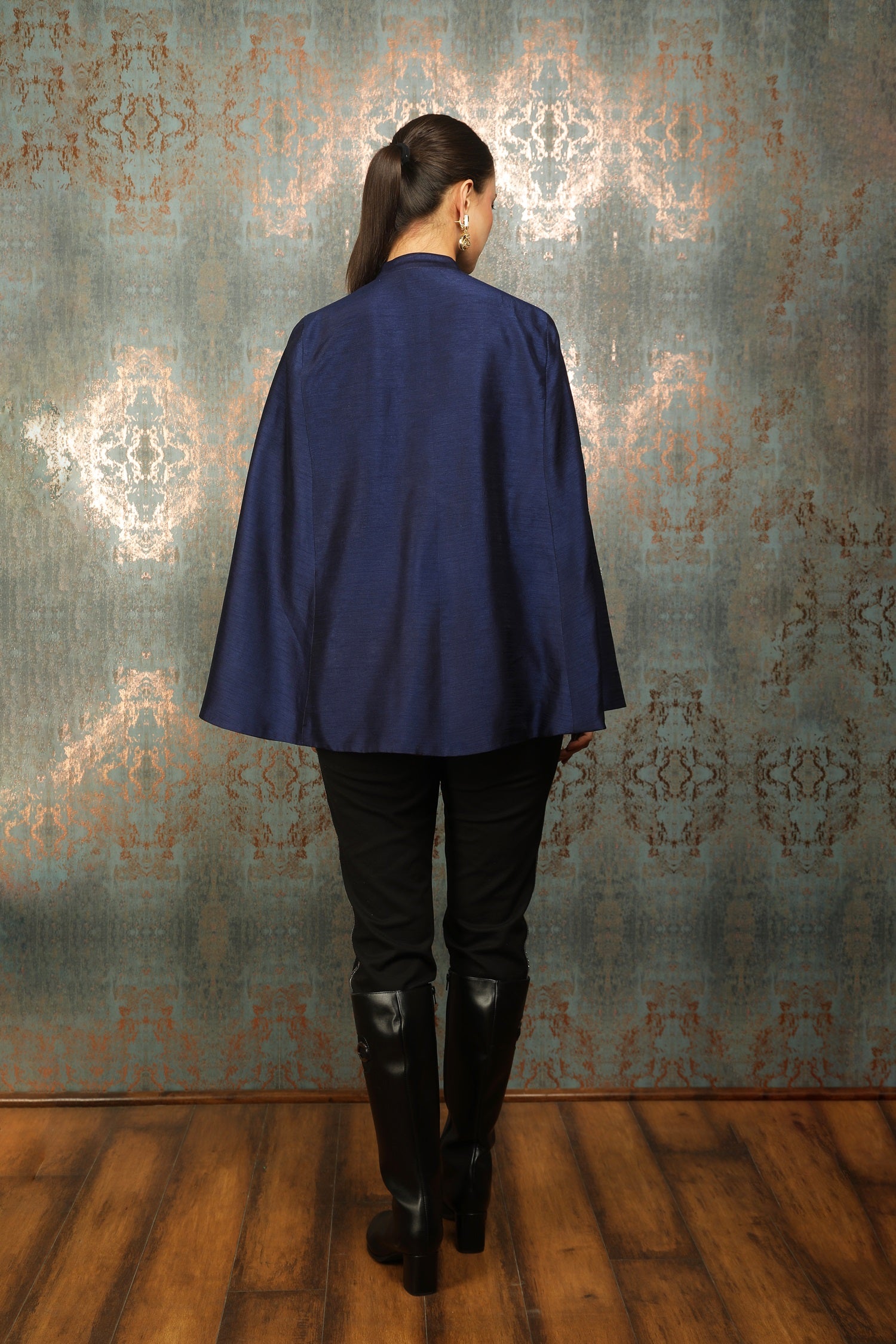 Blue Silk Floral Embroidered Cape