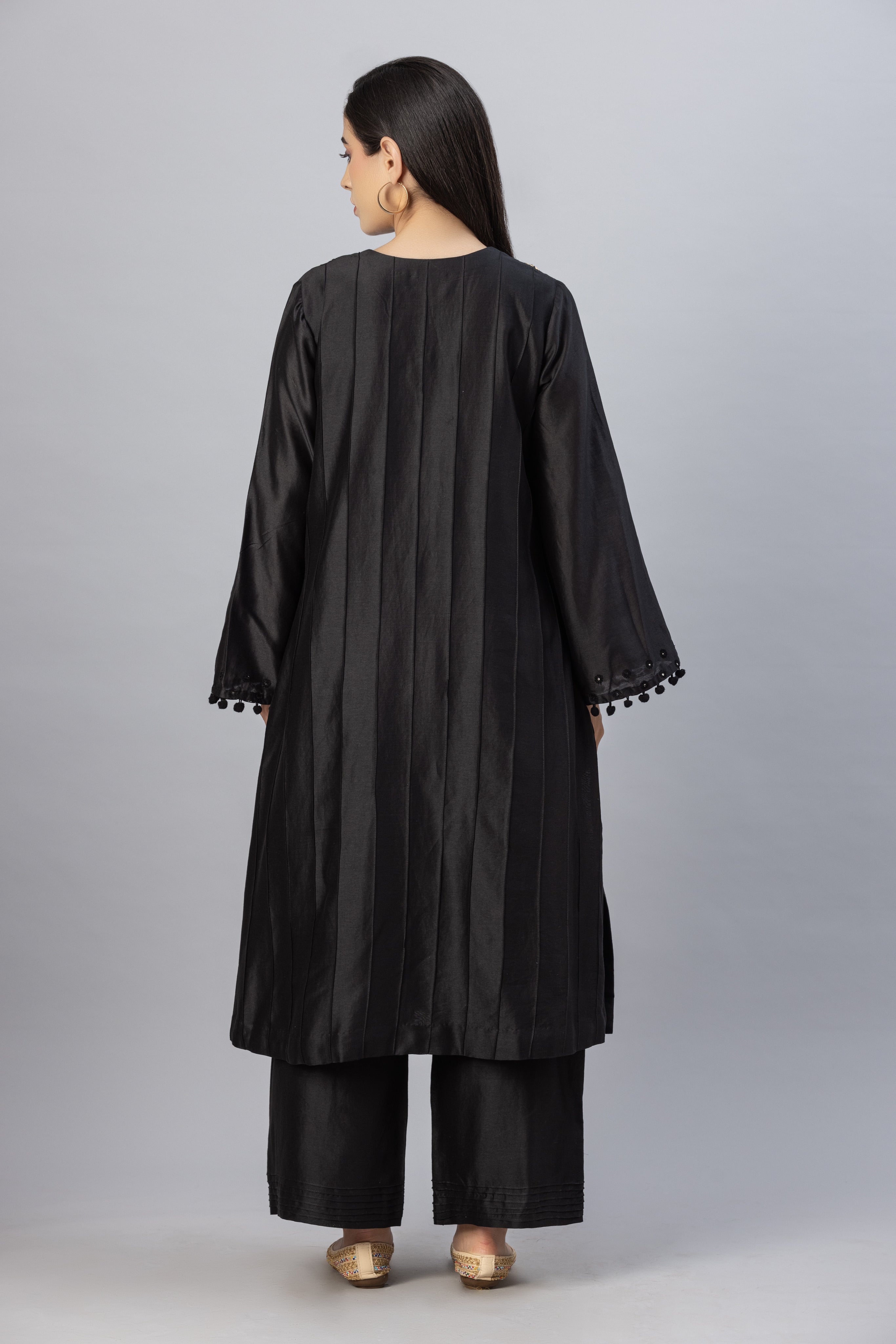 Black Straight Line Kurta with Palazzo Pants & Dupatta Set