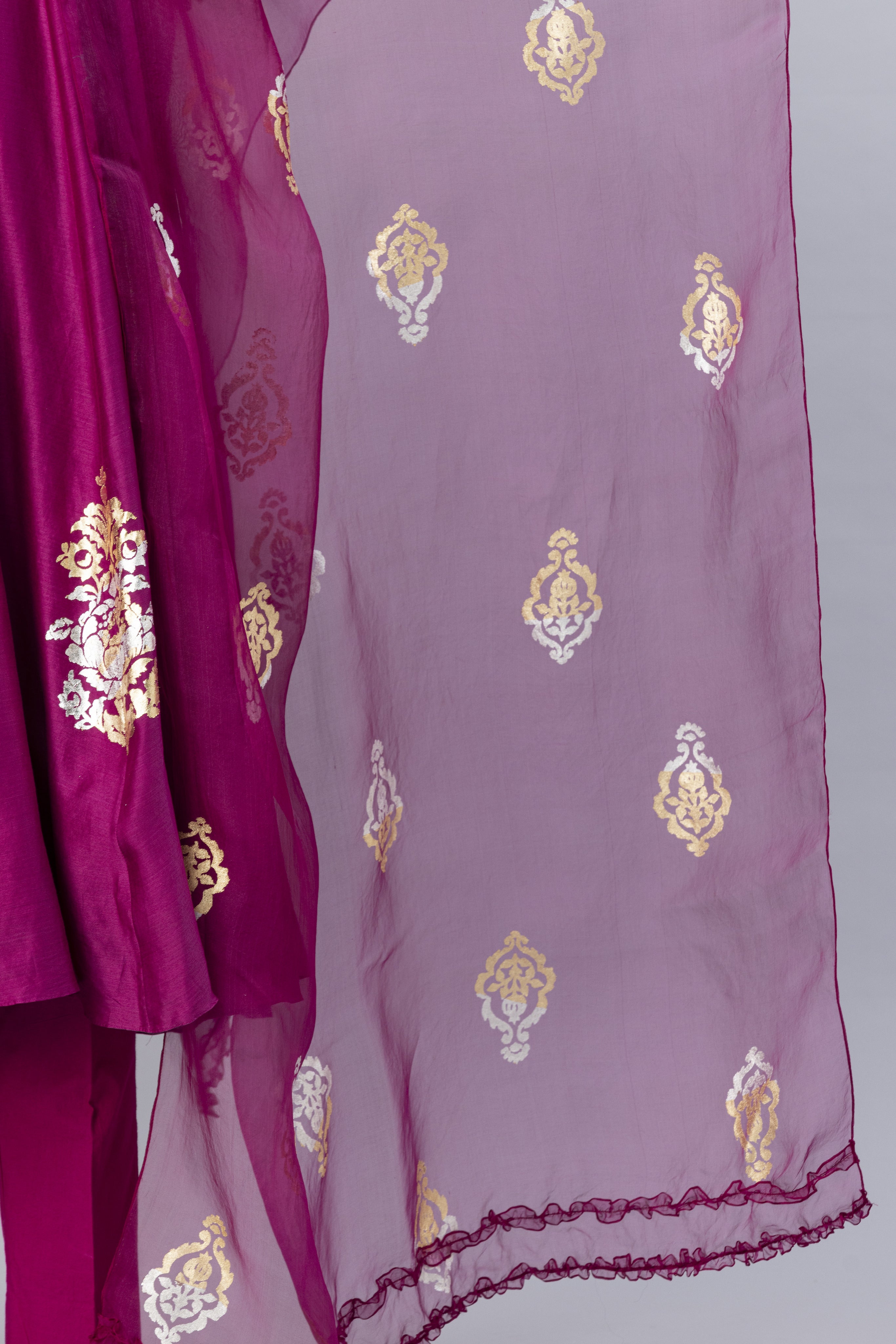 Plum Pink Free Flow Anarkali Style Kurta Set