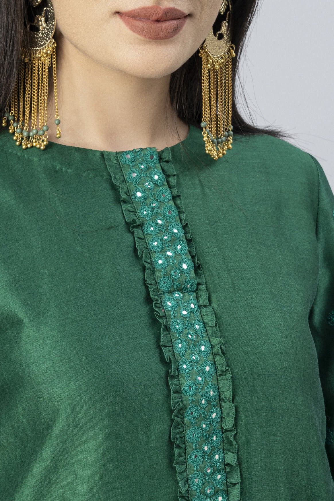 Emerald Green Tiered Garara Short Kurta and Dupatta Set