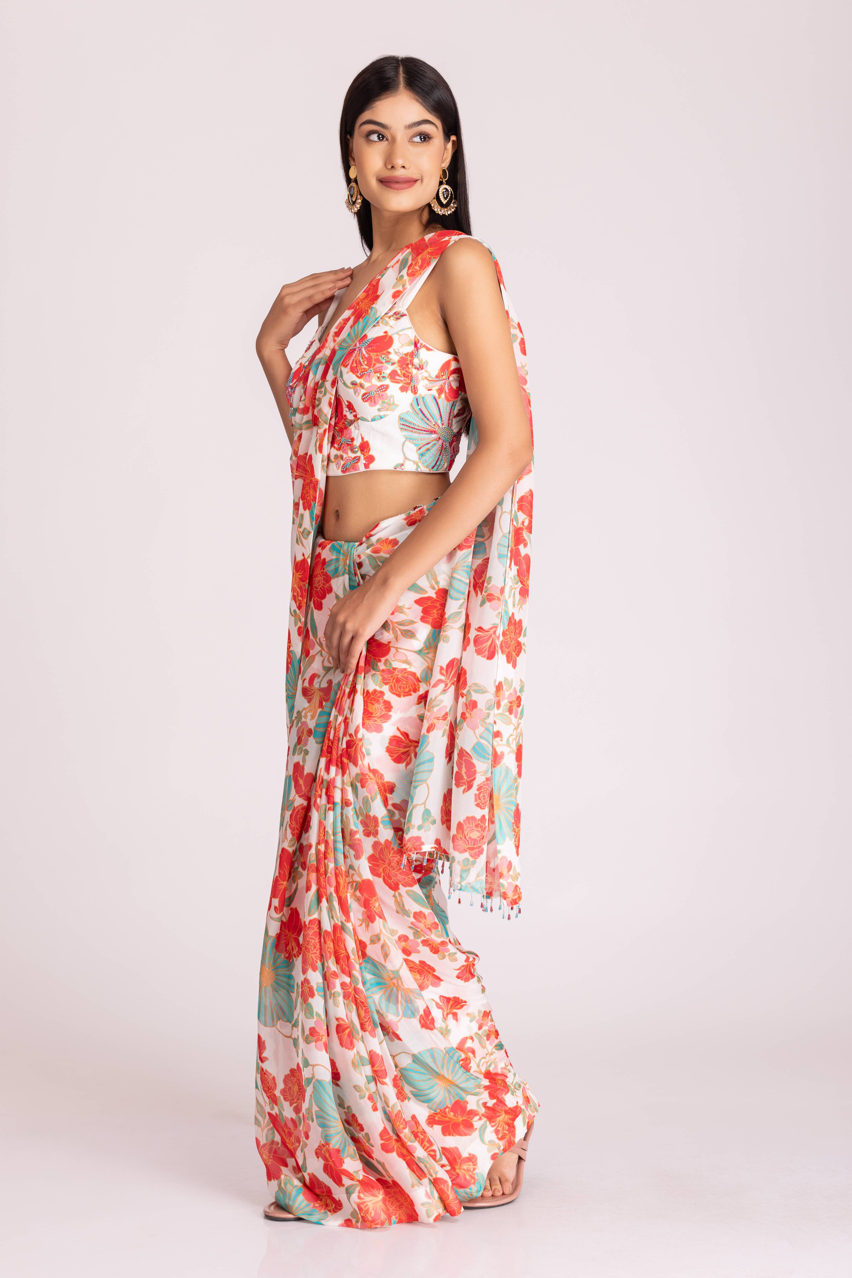 Muli-Colour Organza Saree with Blouse Piece